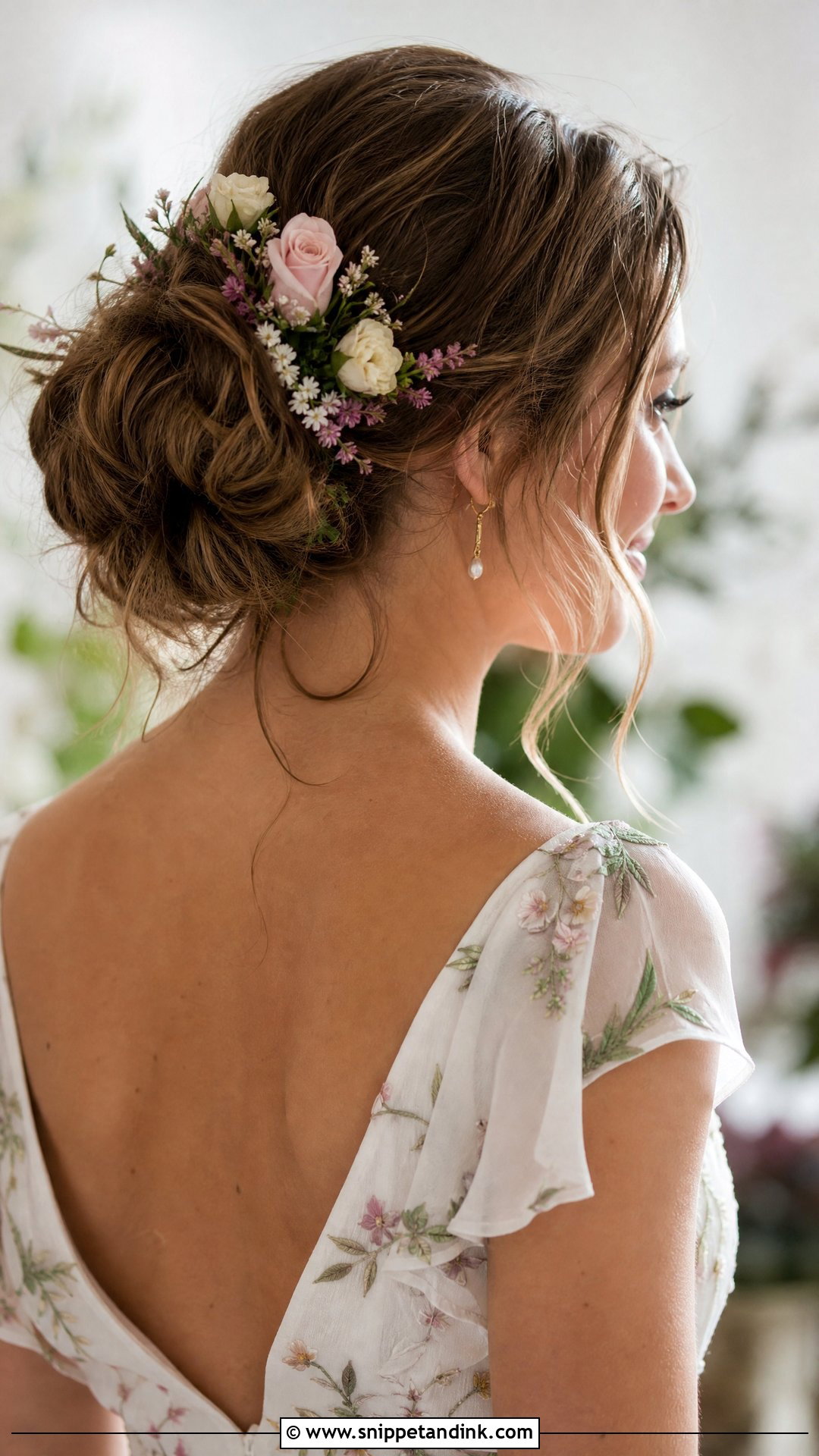 Floral Accented Updo - Snippet and Ink - 20 Elegant Wedding Updos for Long Hair