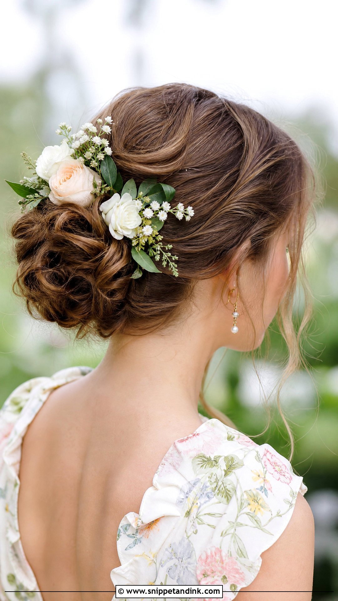Floral Accented Updo - Snippet and Ink - 20 Medium Length Hair Styles for Wedding Guest
