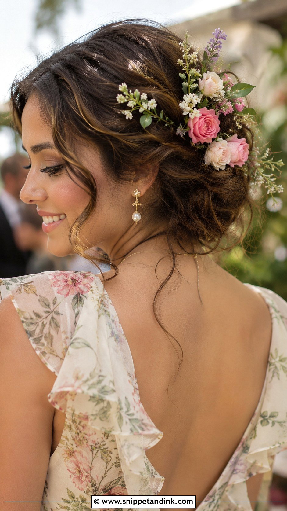 Floral Accented Updo - Snippet and Ink - 20 Up Do Hairstyles for Weddings