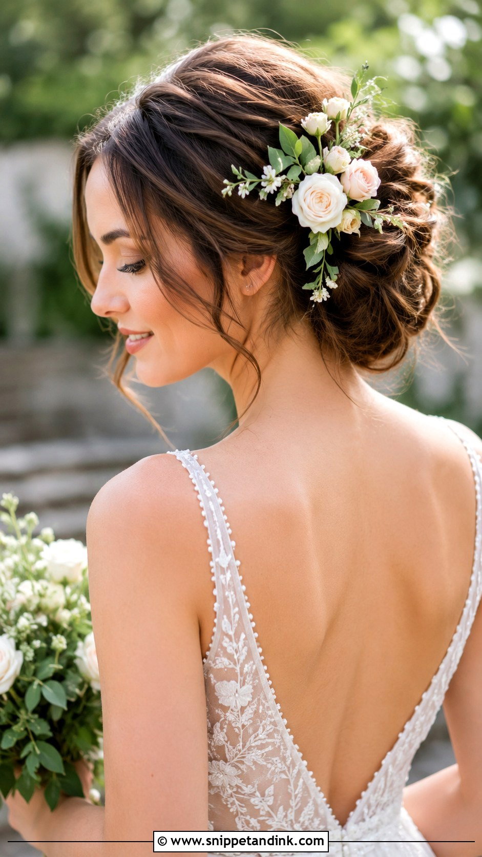 Floral Accented Updo Wedding Hairstyle - Snippet and Ink - 30 Wedding Hairstyles 2025
