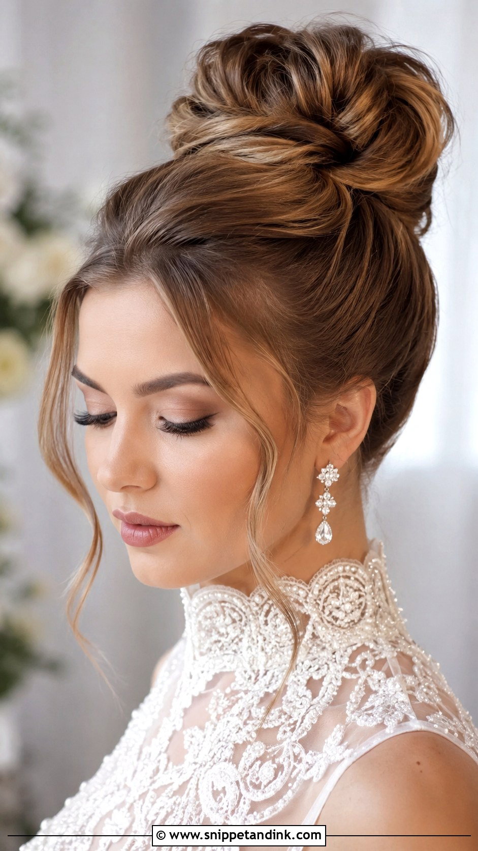 Floral Accented Updo for Brides - Snippet and Ink - 20 Wedding Hairdos for Long Hair