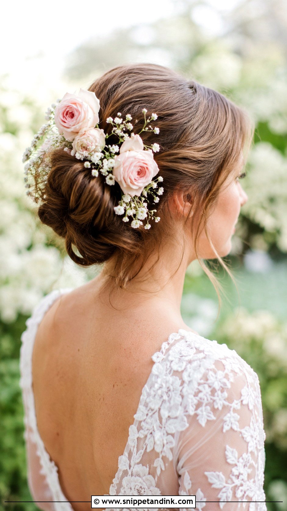 Floral Accented Updo for Medium Length Hair - Snippet and Ink - 20 Bridal Hair for Medium Length Ideas
