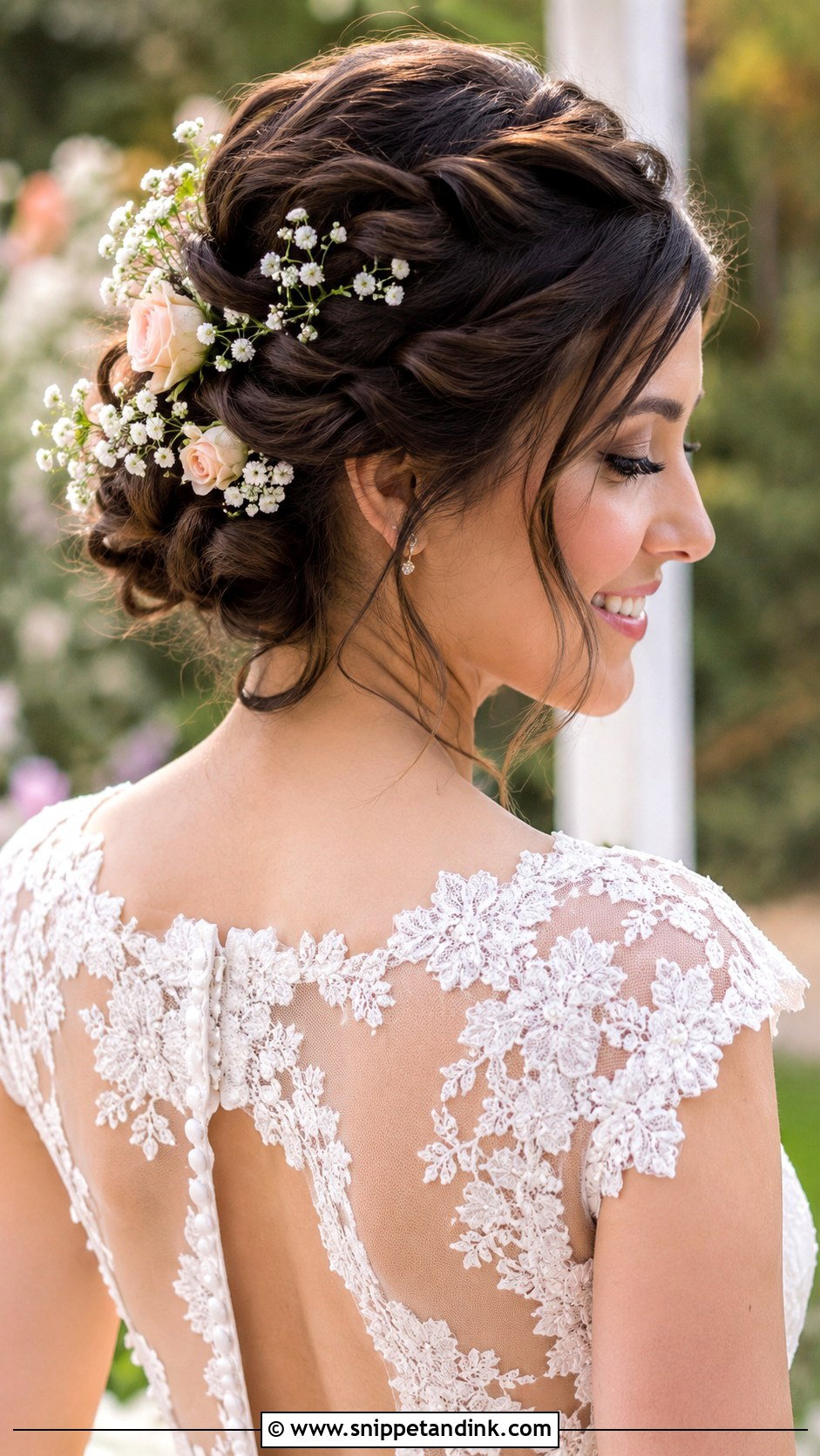 Floral Accented Updo for Short Hair - Snippet and Ink - 20 Short Hair Up Dos for Wedding