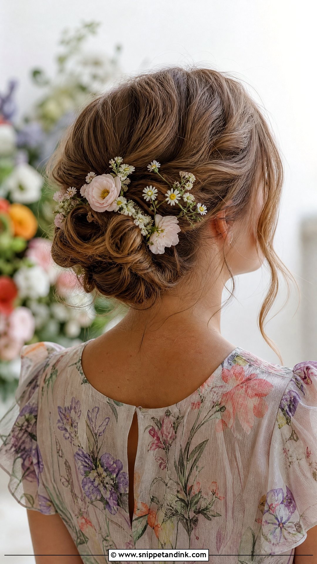 Floral Accented Updo for Wedding Guest - Snippet and Ink - 20 Updo Hair Styles for Wedding Guest