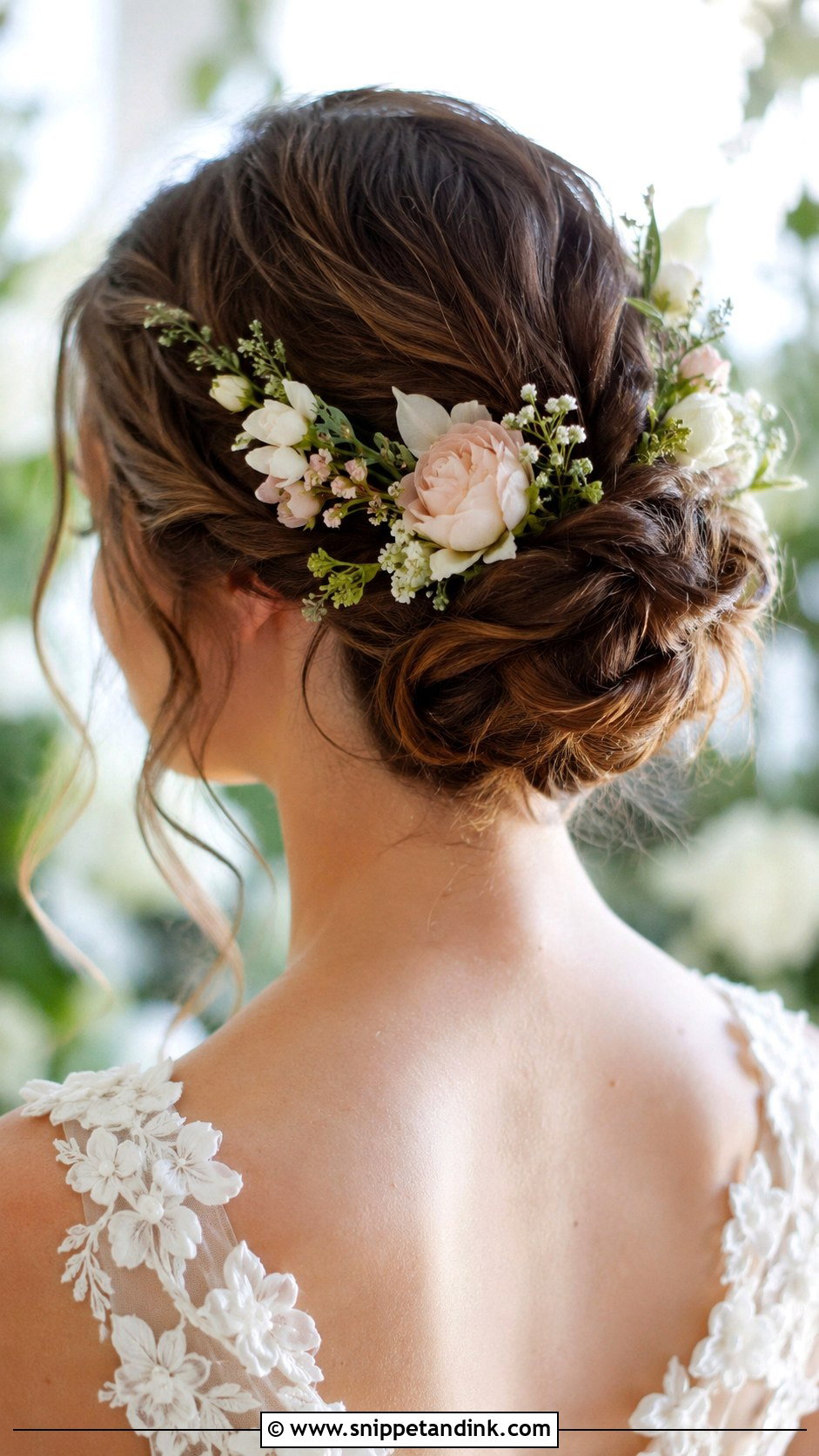 Floral Accented Updo for Wedding - Snippet and Ink - 20 Medium Hair Updo for Wedding Ideas