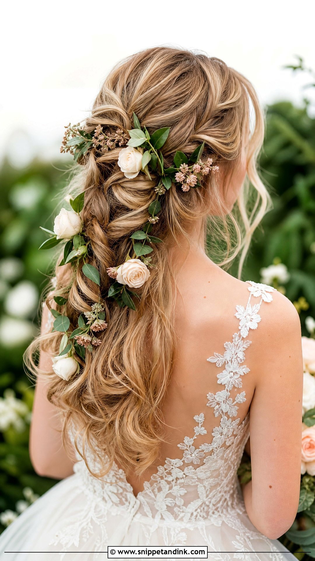 Floral Accented Wedding Hairstyle - Snippet and Ink - 20 Marriage Hairstyle Ideas