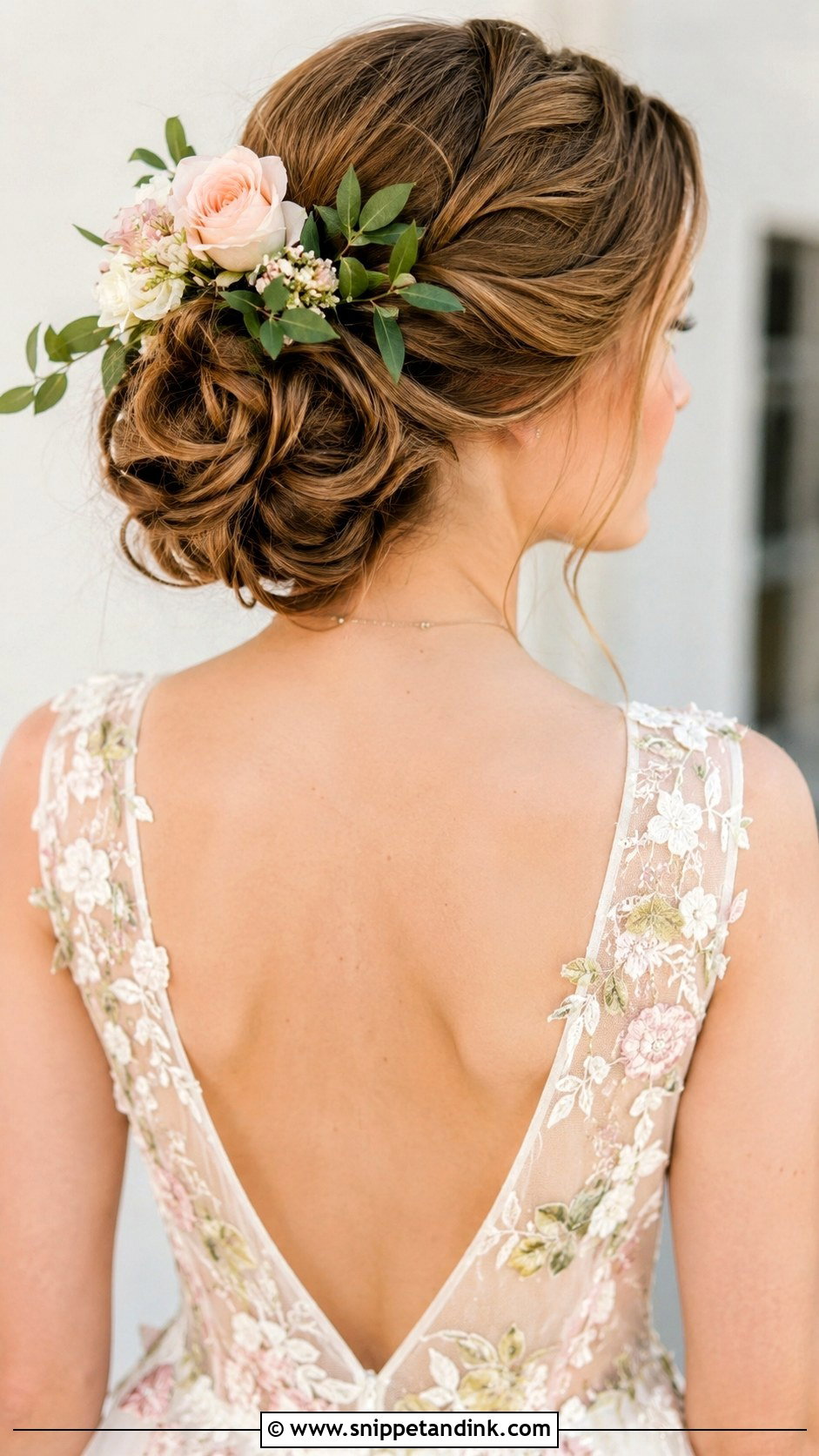 Floral Accented Wedding Updo - Snippet and Ink - 25 Wedding Updos for Medium Length Hair