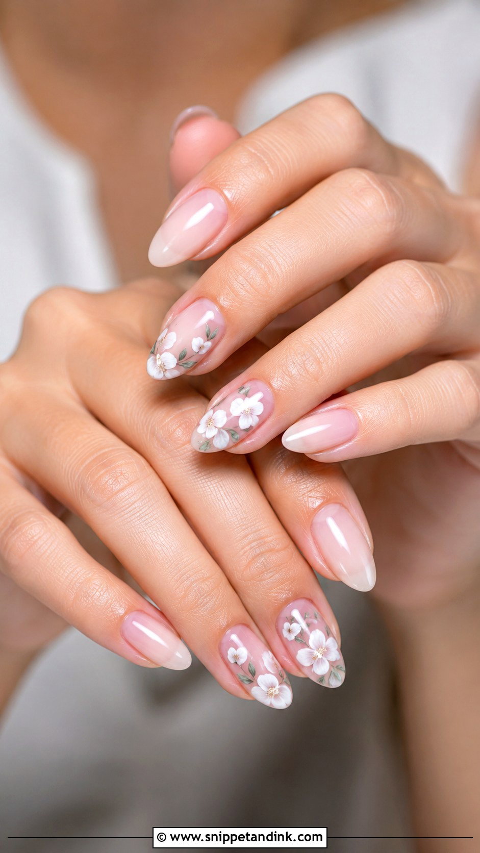 Floral Acrylic Almond Wedding Nails - Snippet and Ink - 20 Acrylic Almond Wedding Nails for Bride