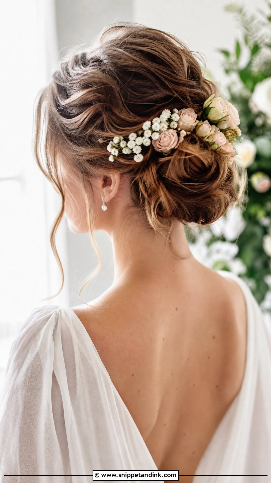 Floral Adorned Bridal Bun - Snippet and Ink - 25 Bridal Bun Hairstyles Brides