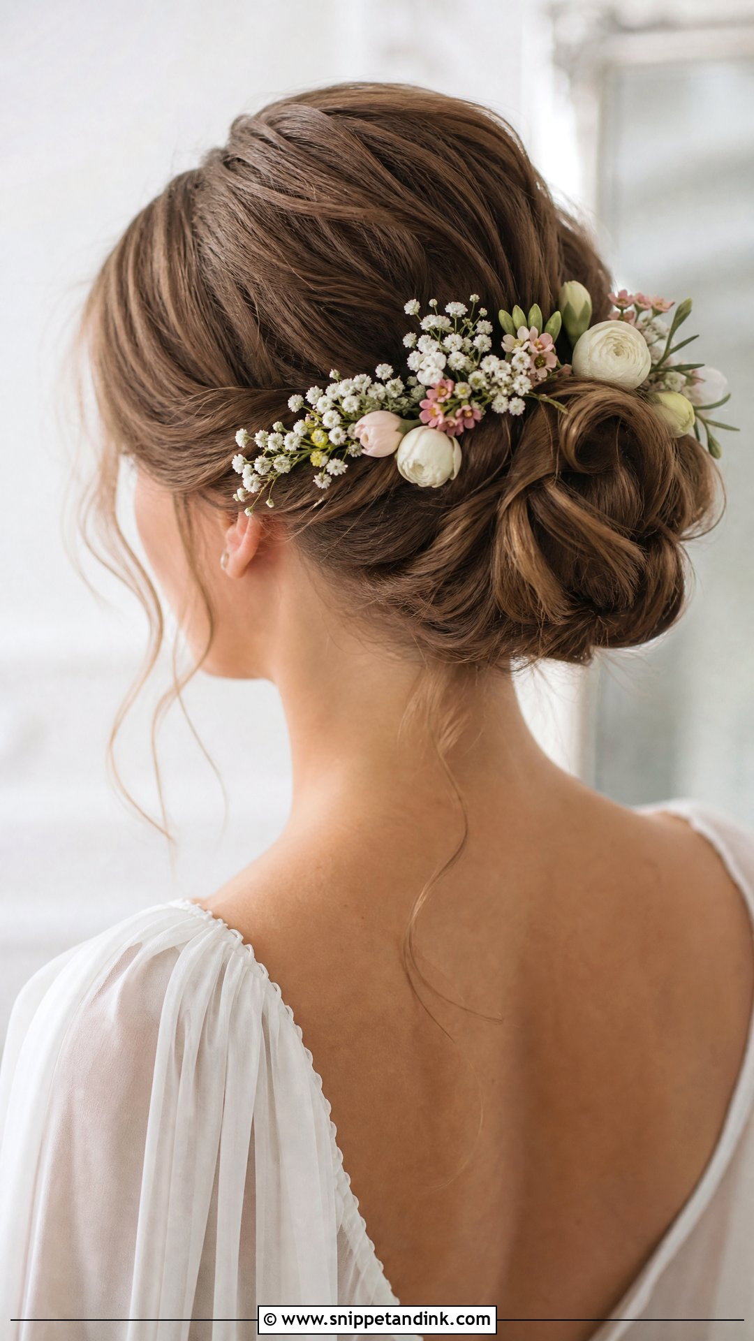 Floral Adorned Bun - Snippet and Ink - 20 Bridal Buns Hairstyle