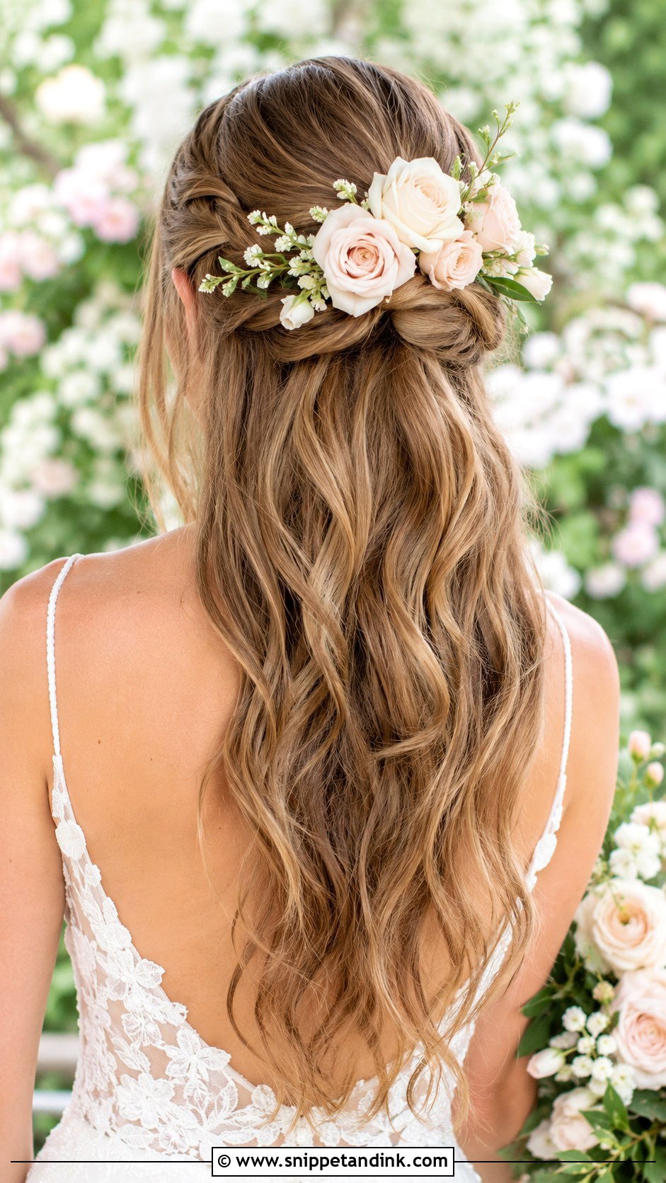 Floral Adorned Half Updo - Snippet and Ink - 25 Long Hairstyles for Wedding