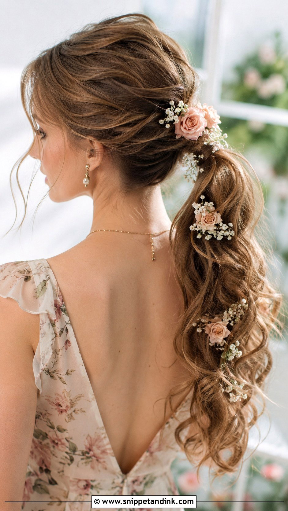 Floral Adorned Ponytail for Brides - Snippet and Ink - 20 Fancy Ponytail Wedding Hairstyles
