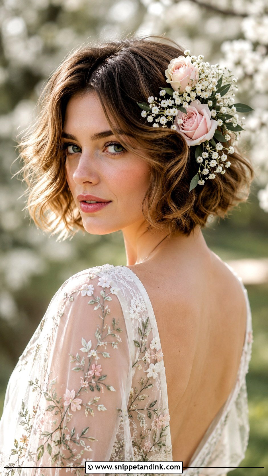 Floral Adorned Short Hair - Snippet and Ink - 25 Short Hair for Wedding Ideas