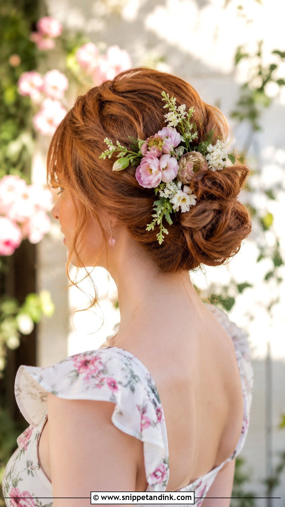 Floral Adorned Updo - Snippet and Ink - 25 Engagement Look Hairstyle Ideas