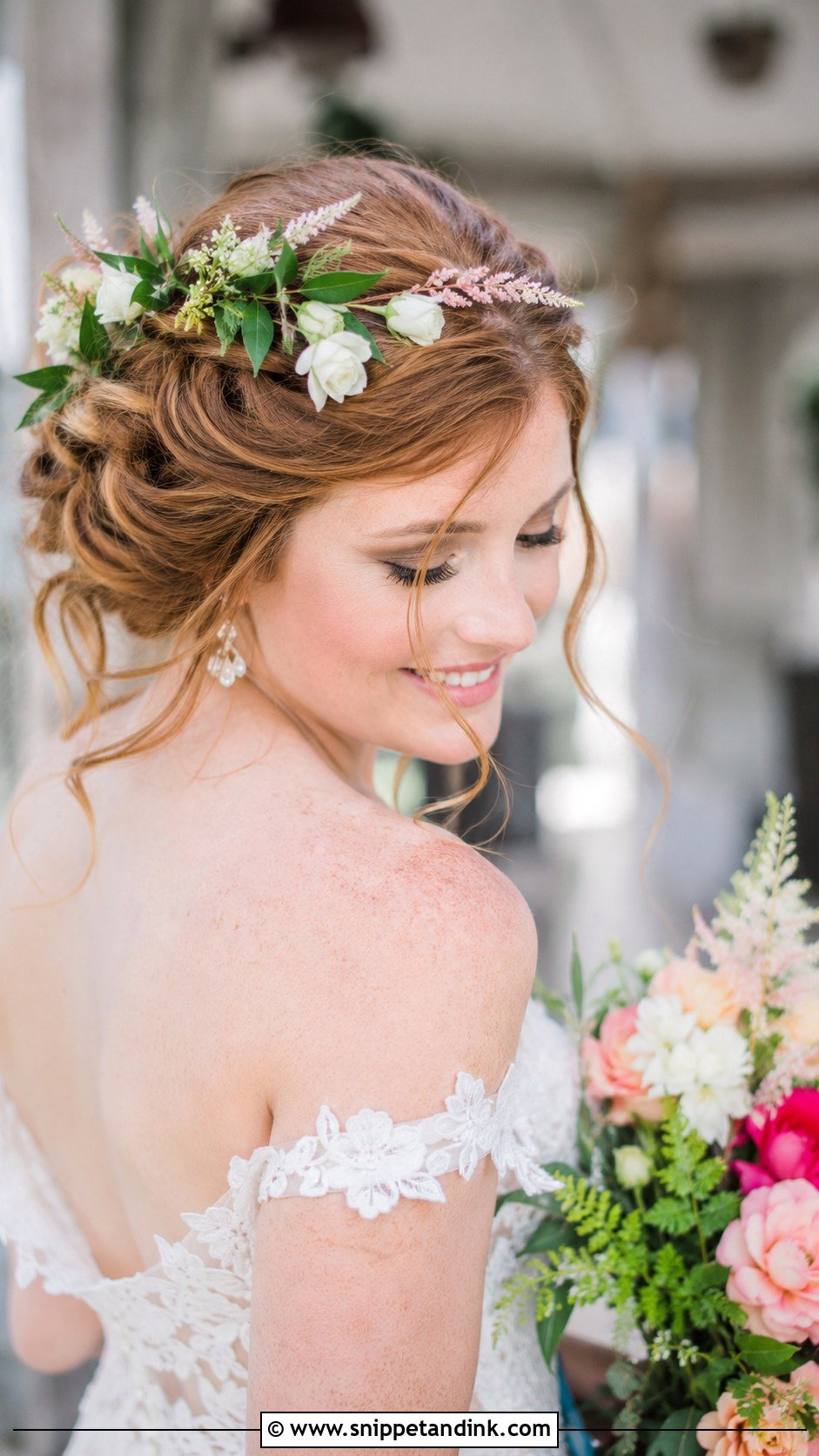 Floral Adorned Updo - Snippet and Ink - 25 Wedding Hair Updo Front View Ideas