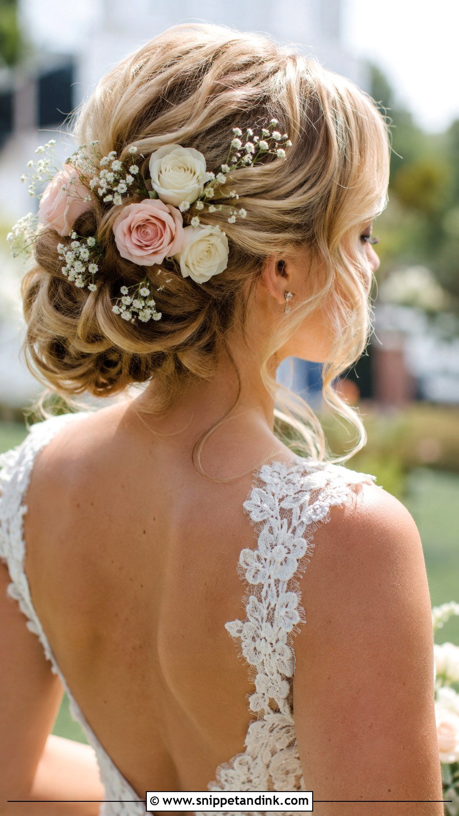 Floral Adorned Updo - Snippet and Ink - 30 Wedding Hairstyles for Medium Hair