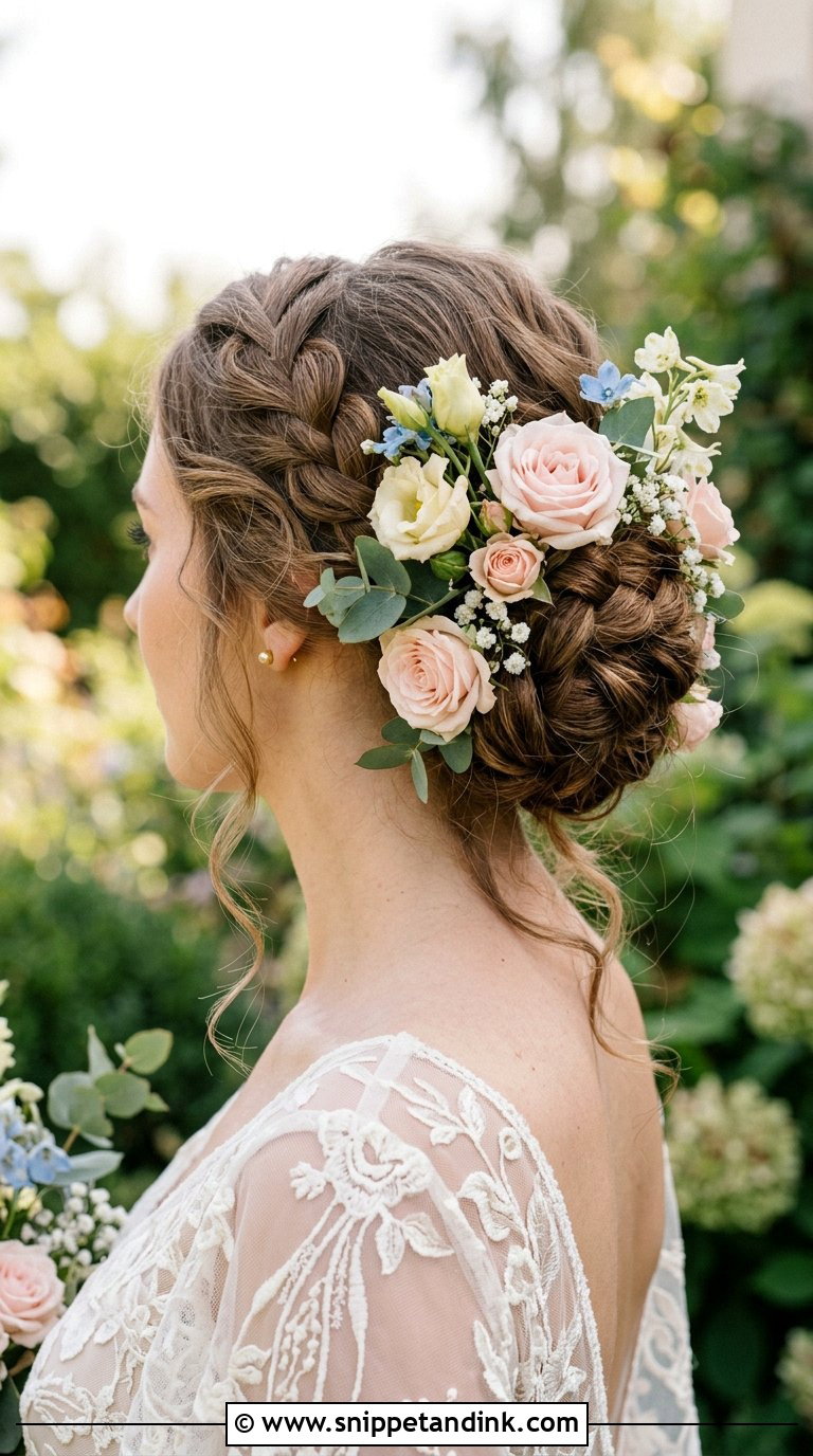 Floral Adorned Updo - Snippet and Ink - 20 Bride Hair Up Ideas