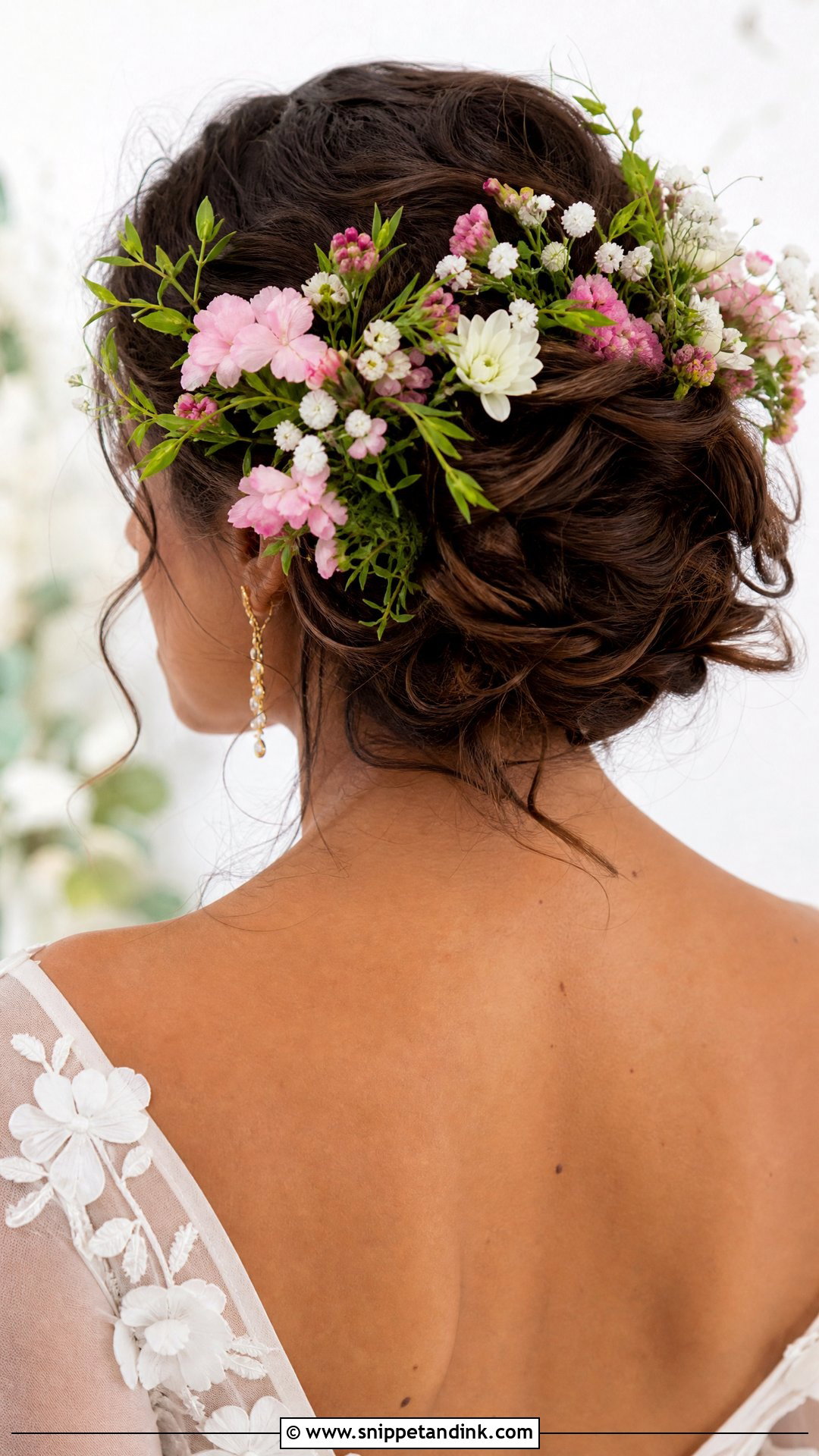 Floral Adorned Updo for Long Hair - Snippet and Ink - 20 Bridal Hairstyle for Long Hair Ideas