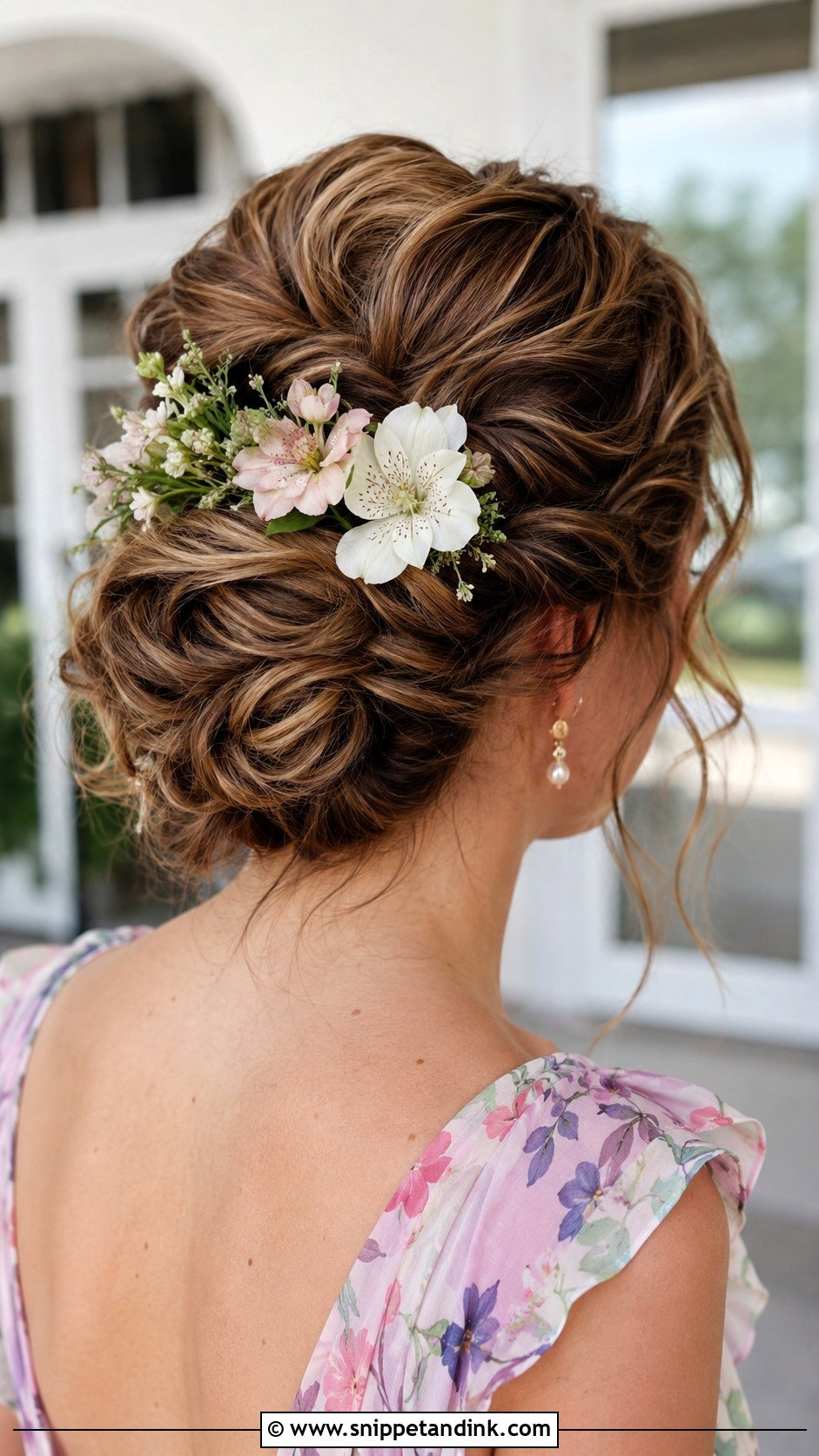 Floral Adorned Updo for Wedding Guest - Snippet and Ink - 30 Hairdos for Wedding Guest