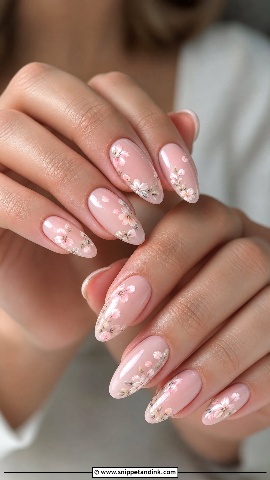 Floral Almond Bridal Nails - Snippet and Ink - 25 Almond Bridal Nails