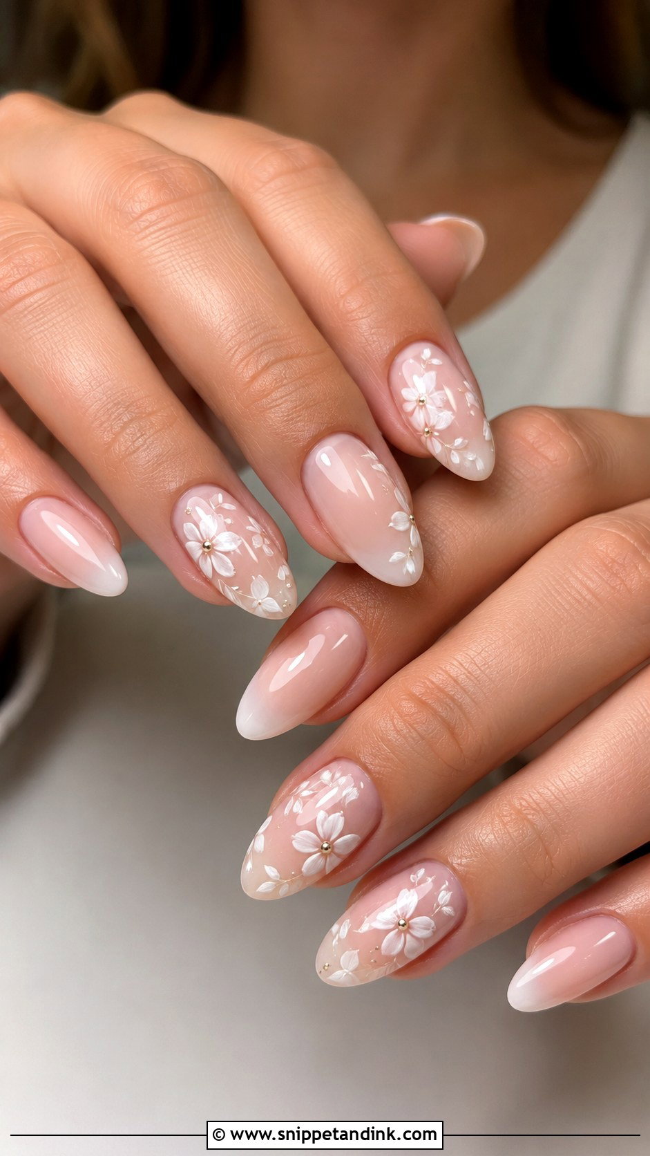 Floral Almond Wedding Nails - Snippet and Ink - 20 Almond Shape Wedding Nails for Bride