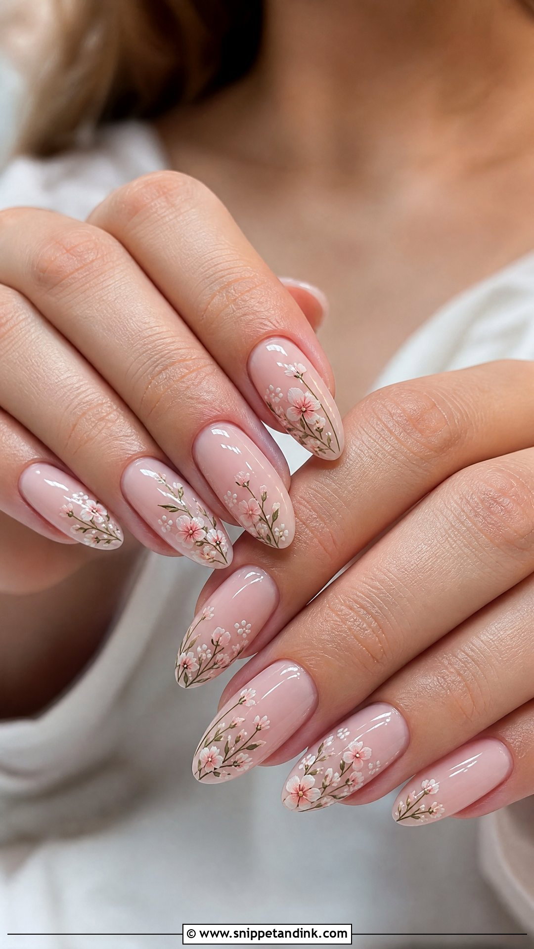 Floral Almond Wedding Nails - Snippet and Ink - 25 Almond Wedding Nails