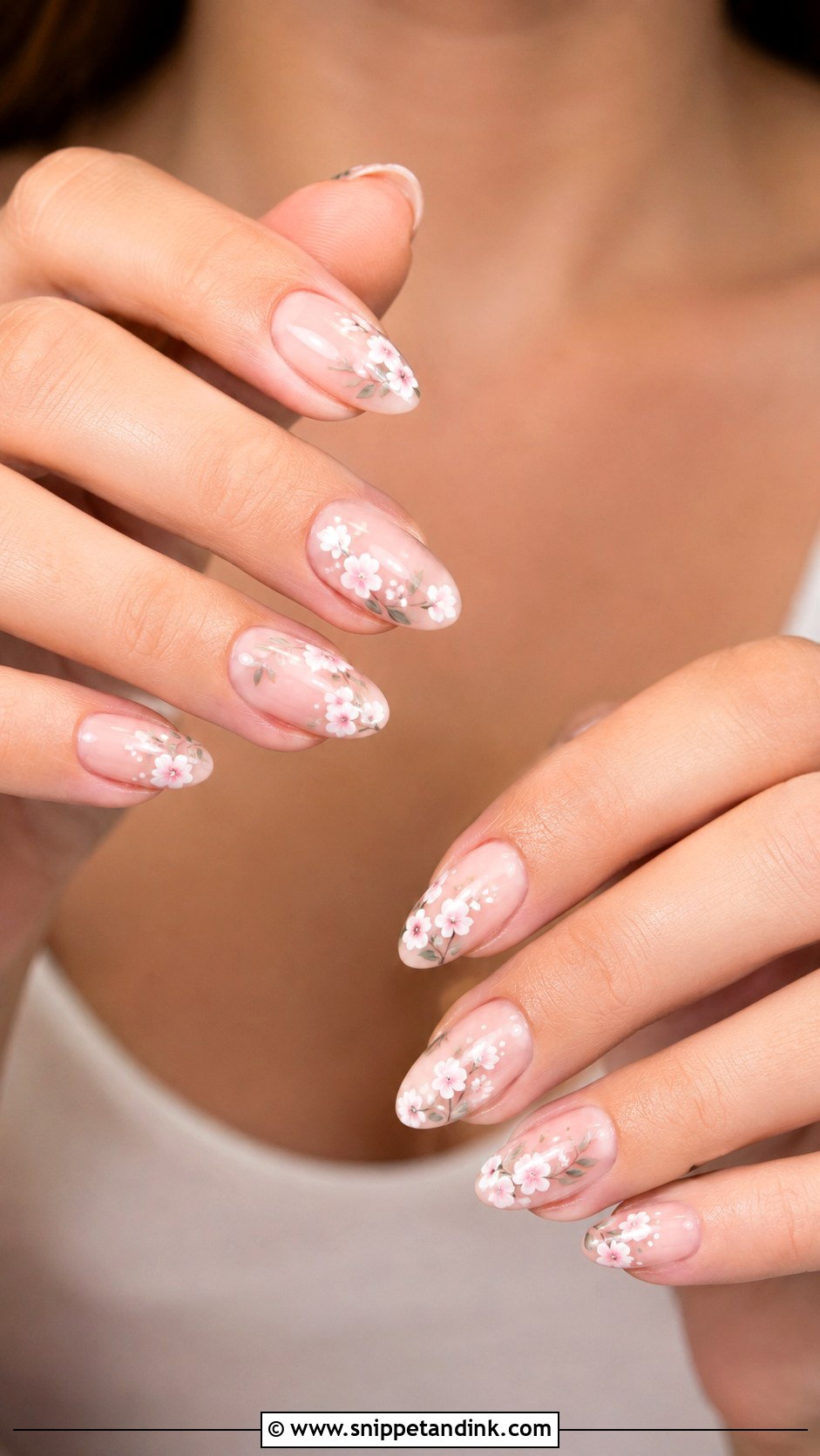 Floral Almond Wedding Nails - Snippet and Ink - 20 Almond Shape Wedding Nails