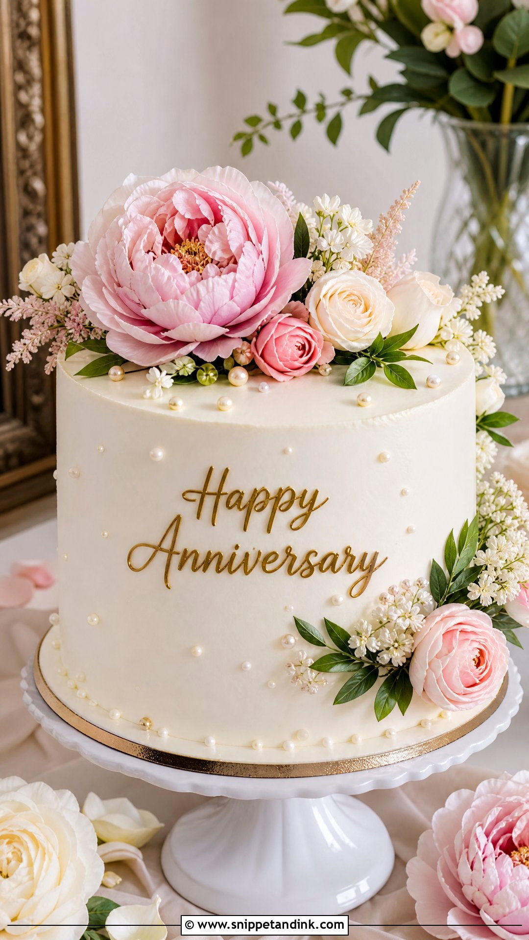 Floral Anniversary Cake - Snippet and Ink - 30 Marriage Anniversary Cake Design Ideas