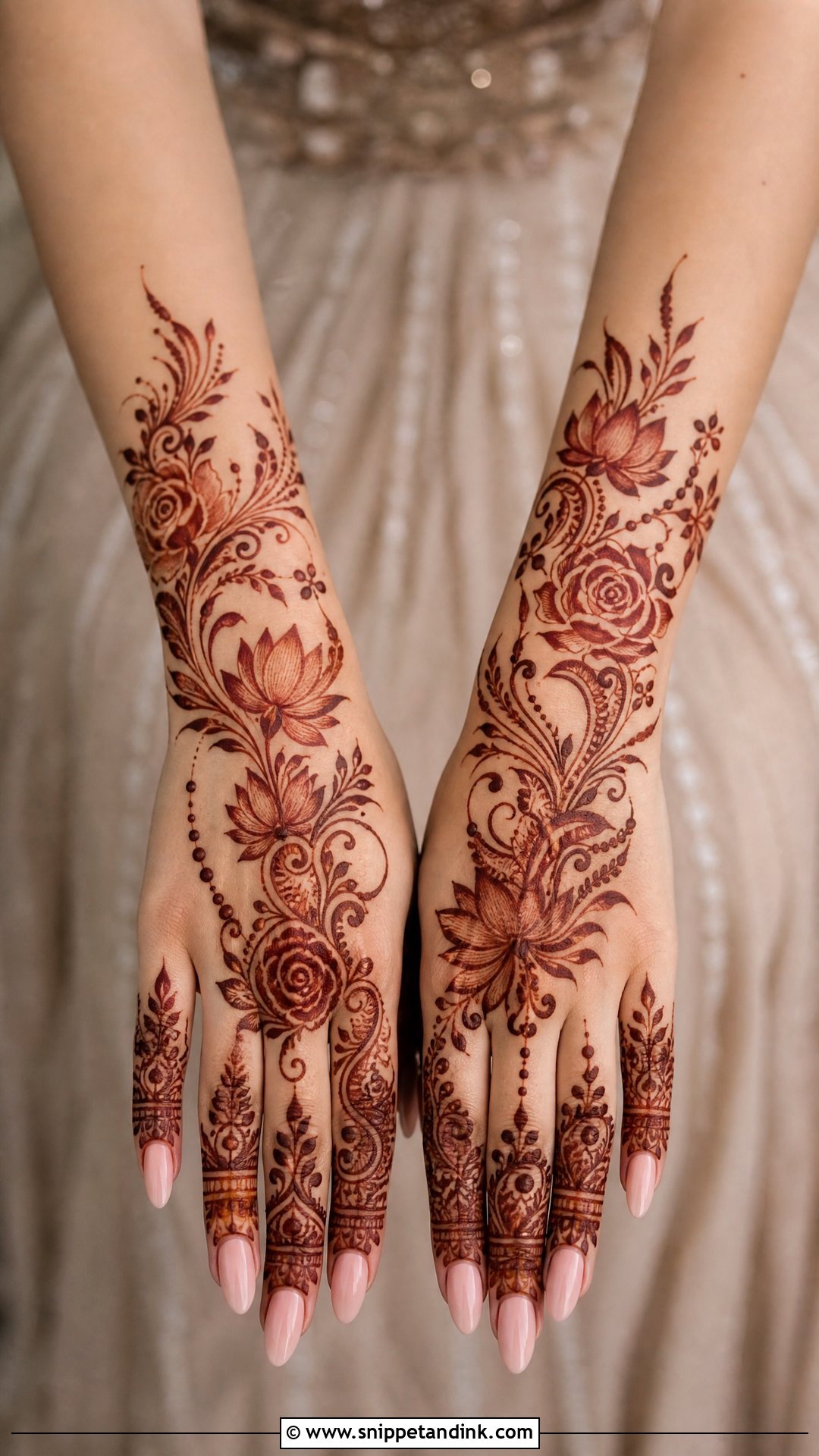 Floral Back Hand Bridal Engagement Mehndi Design - Snippet and Ink - 20 Back Bridal Engagement Mehndi Designs