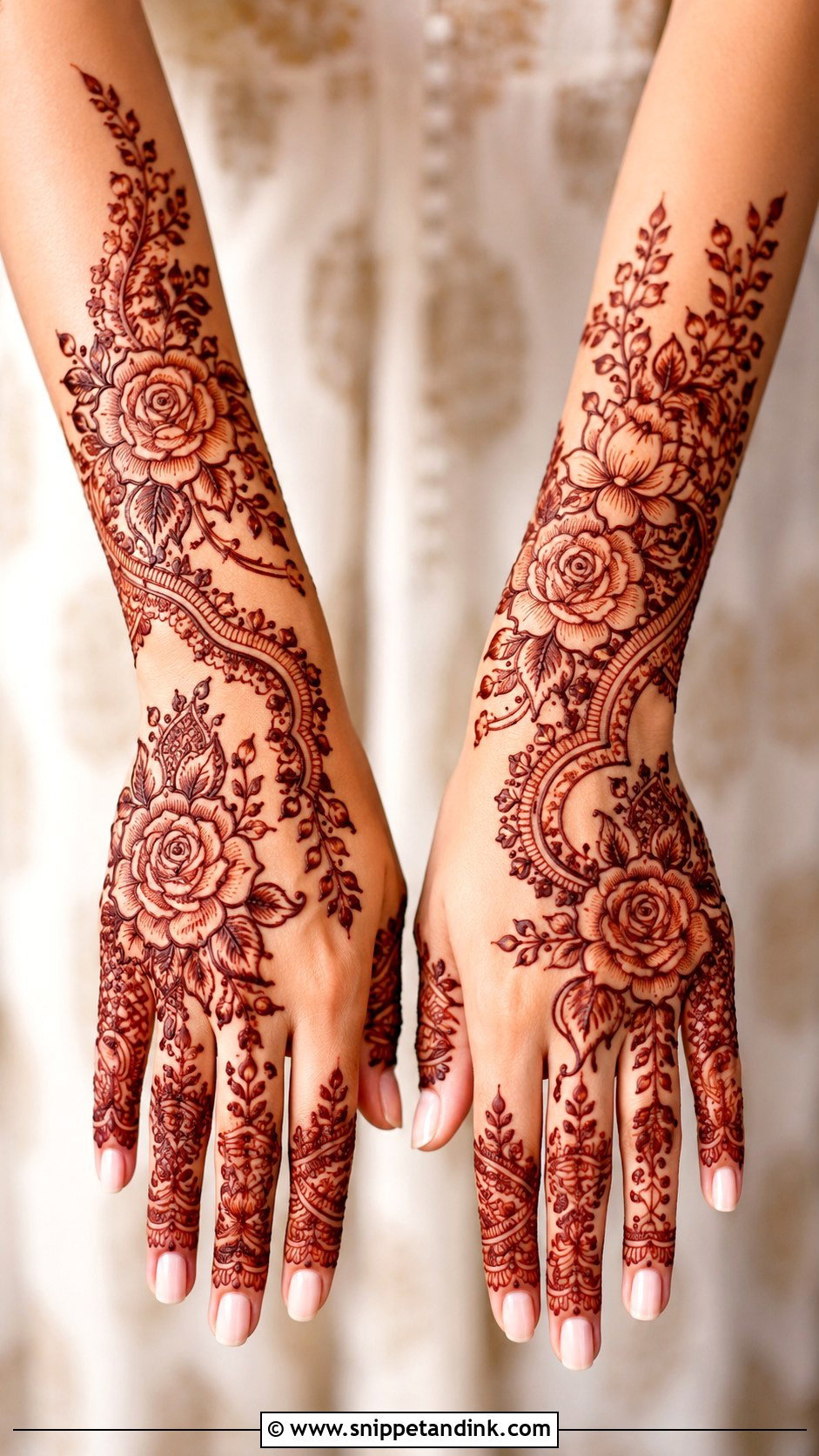 Floral Back Hand Bridal Mehndi Design - Snippet and Ink - 30 Back Hand Bridal Mehndi Designs