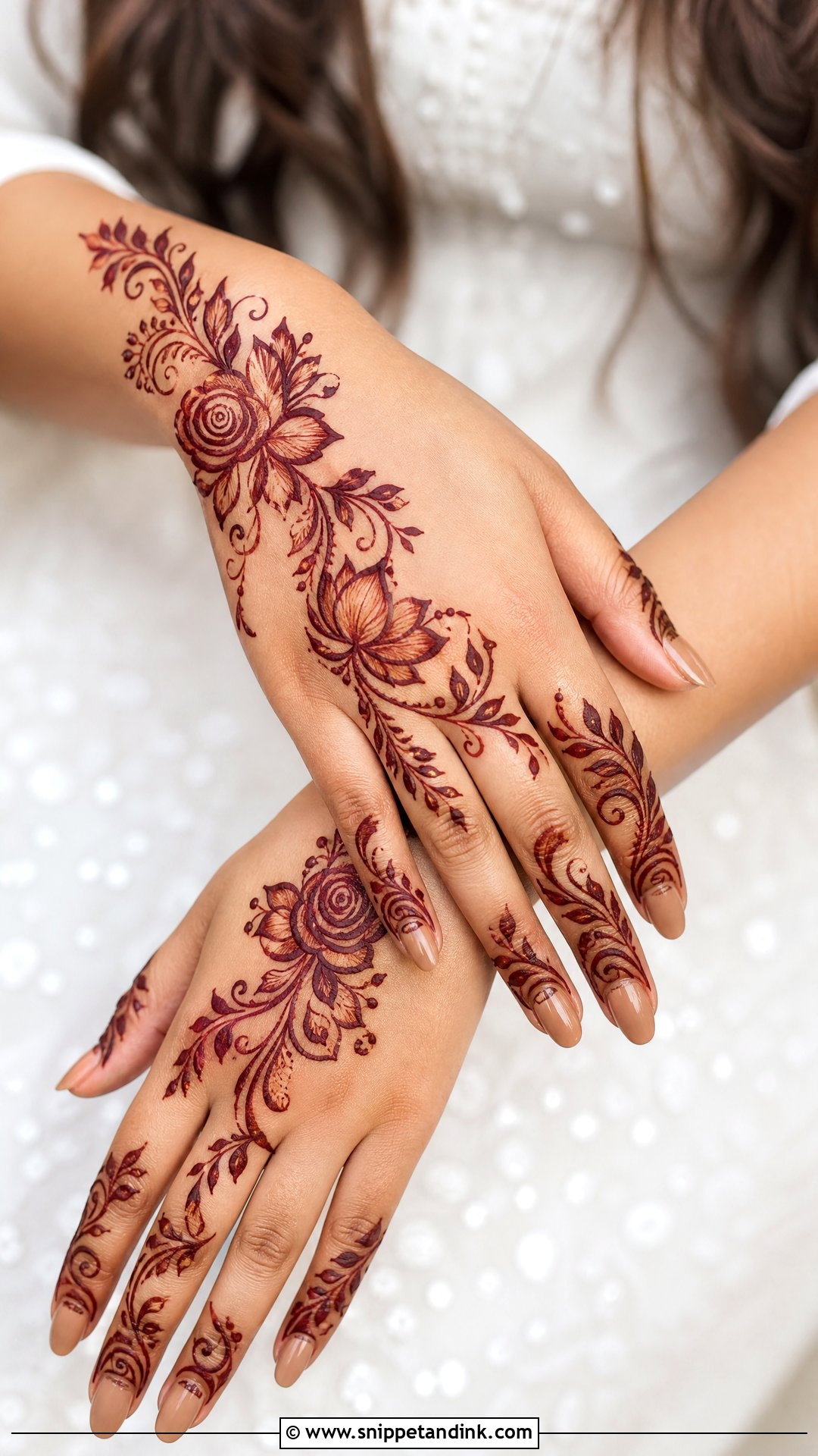 Floral Back Hand Engagement Mehndi Design - Snippet and Ink - 20 Back Hand Engagement Mehndi Designs