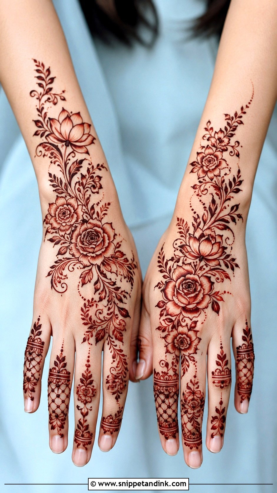 Floral Back Hand Mehndi Design - Snippet and Ink - 30 Aesthetic Back Hand Mehndi Designs