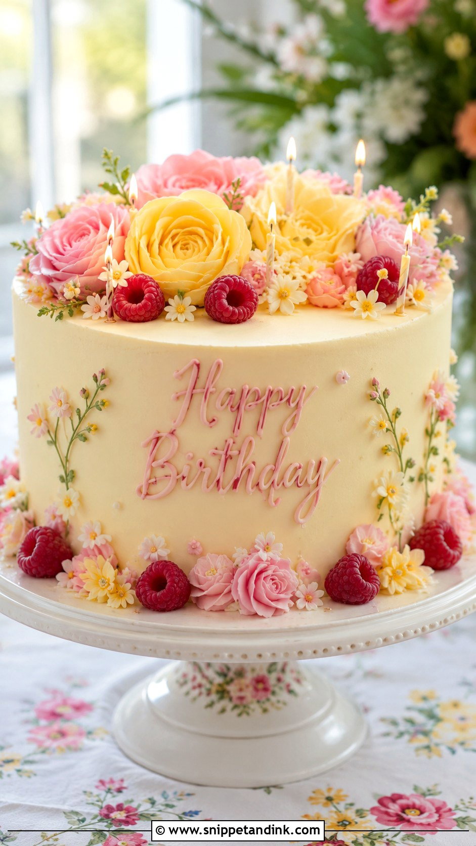 Floral Birthday Anniversary Cake - Snippet and Ink - 20 Anniversary and Birthday Cake Combined Ideas