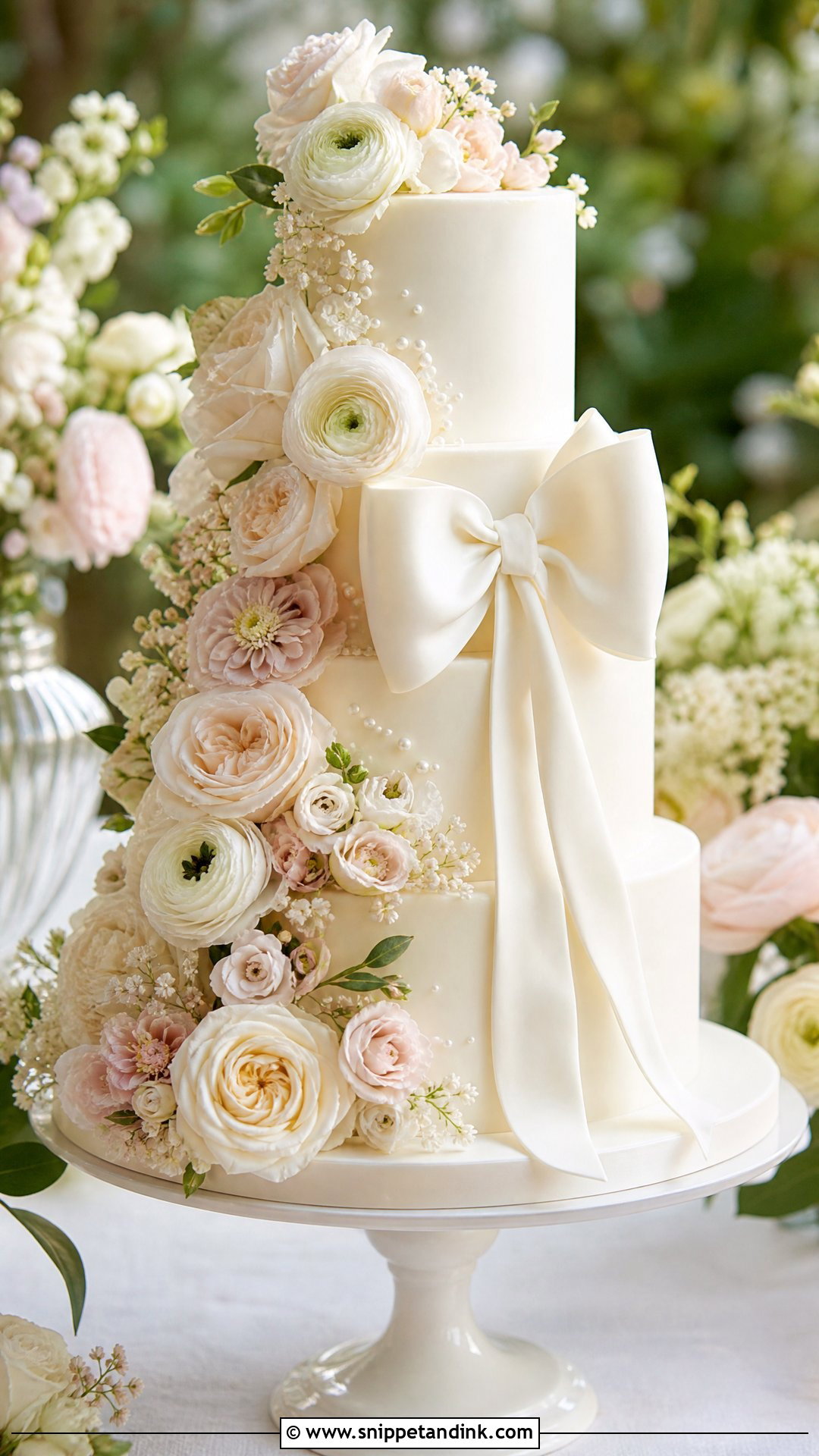 Floral Bow Wedding Cake - Snippet and Ink - 35 Bow Cake Ideas for Wedding