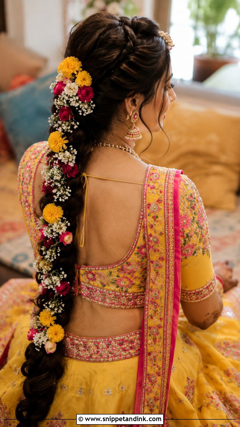 Floral Braid For Mehendi Bride - Snippet and Ink - 20 Mehendi Brides Braids Hairstyles