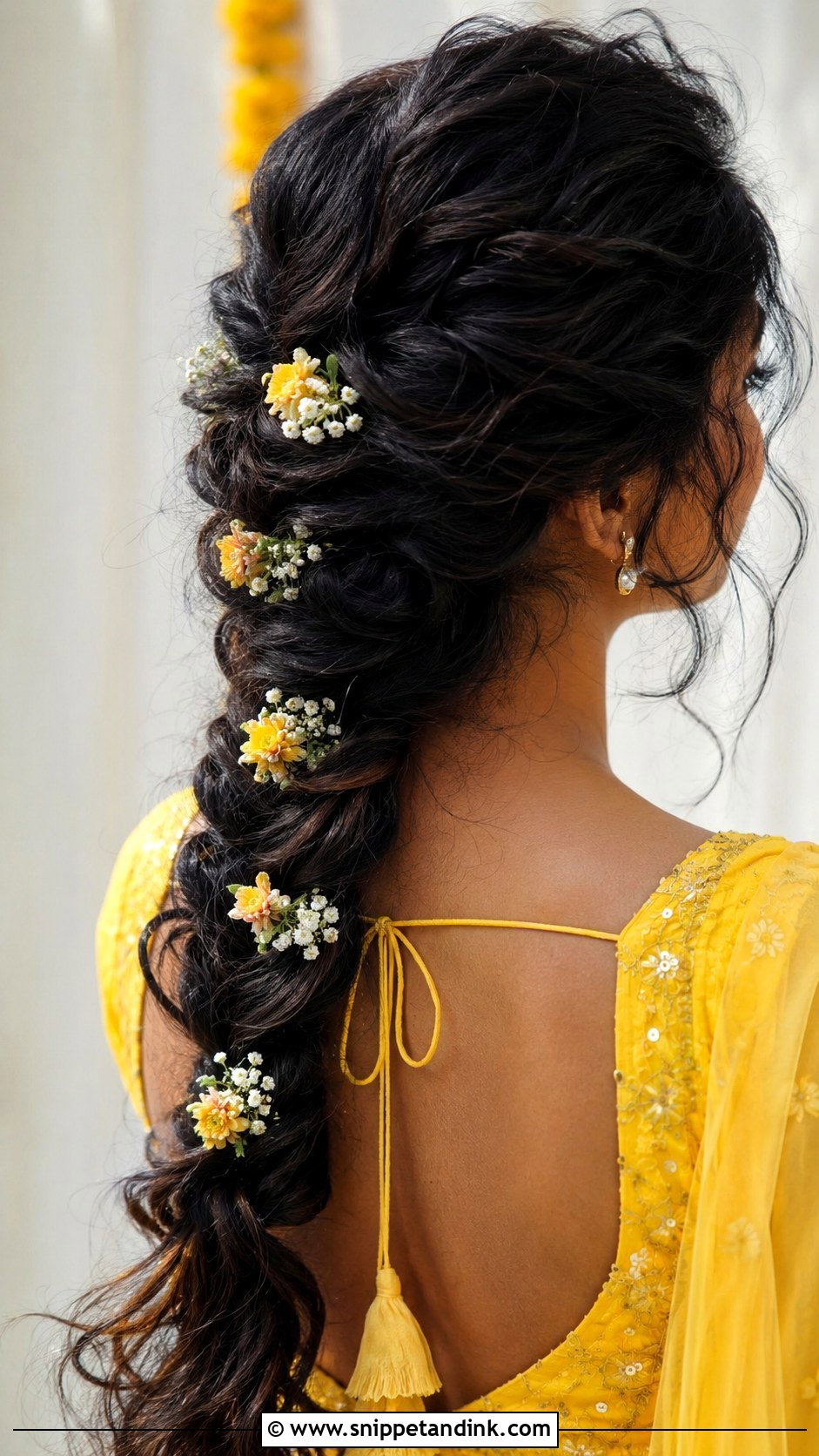 Floral Braid Hairstyle For Marriage Function - Snippet and Ink - 15 Simple Hairstyles for Marriage Functions