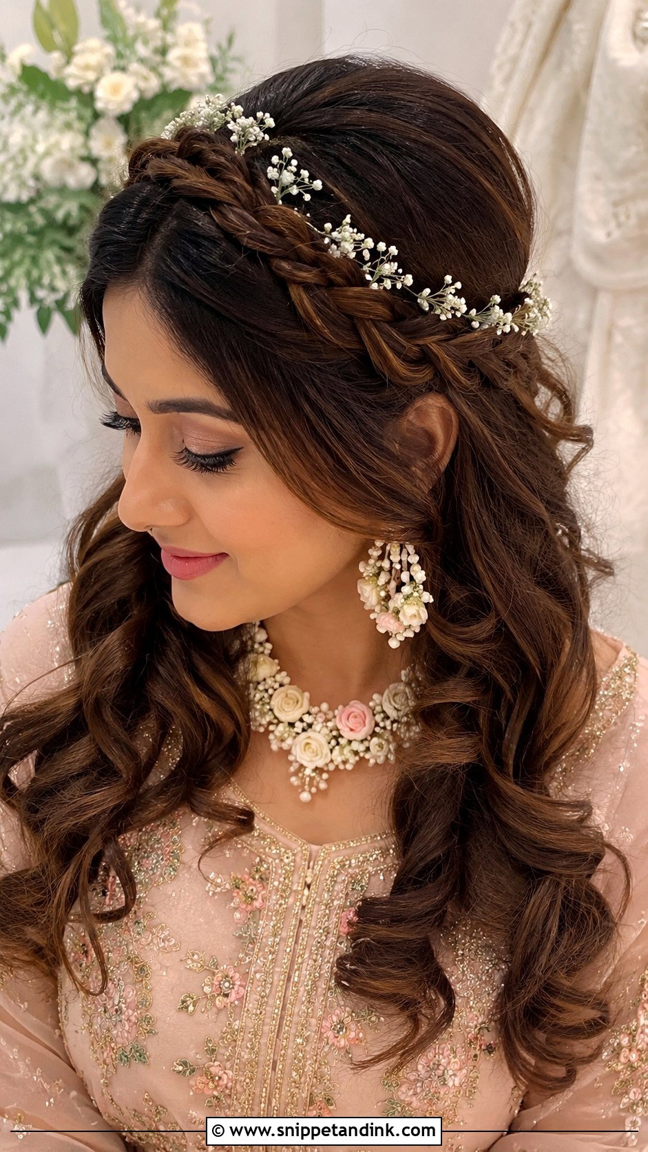 Floral Braid Hairstyle For Mehndi - Snippet and Ink - 20 Mehndi Event Hairstyles