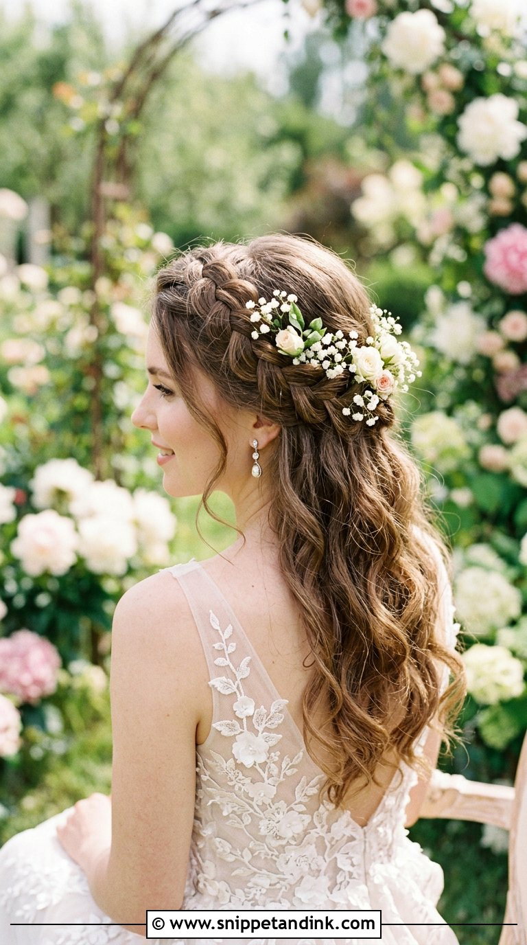 Floral Braid Half Up Half Down Hair - Snippet and Ink - 20 Braided Half-Up Half-Down Wedding Hair Ideas