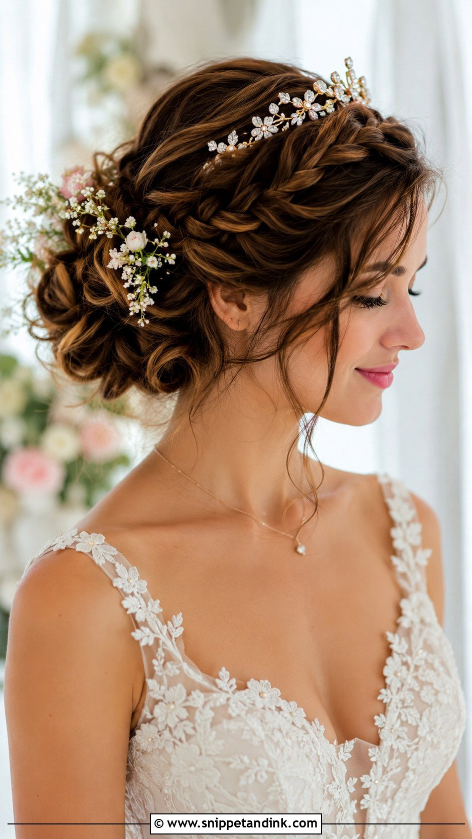Floral Braid Updo With Tiara - Snippet and Ink - 20 Bridal Hair with Tiara Ideas