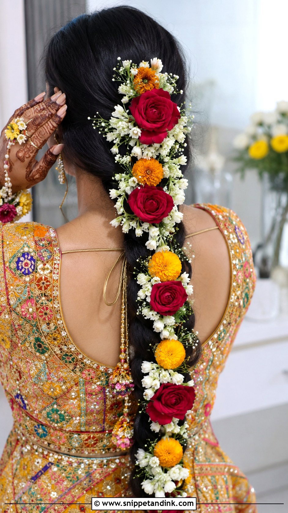 Floral Braid for Mehndi - Snippet and Ink - 20 Pakistani Bridal Hairstyles