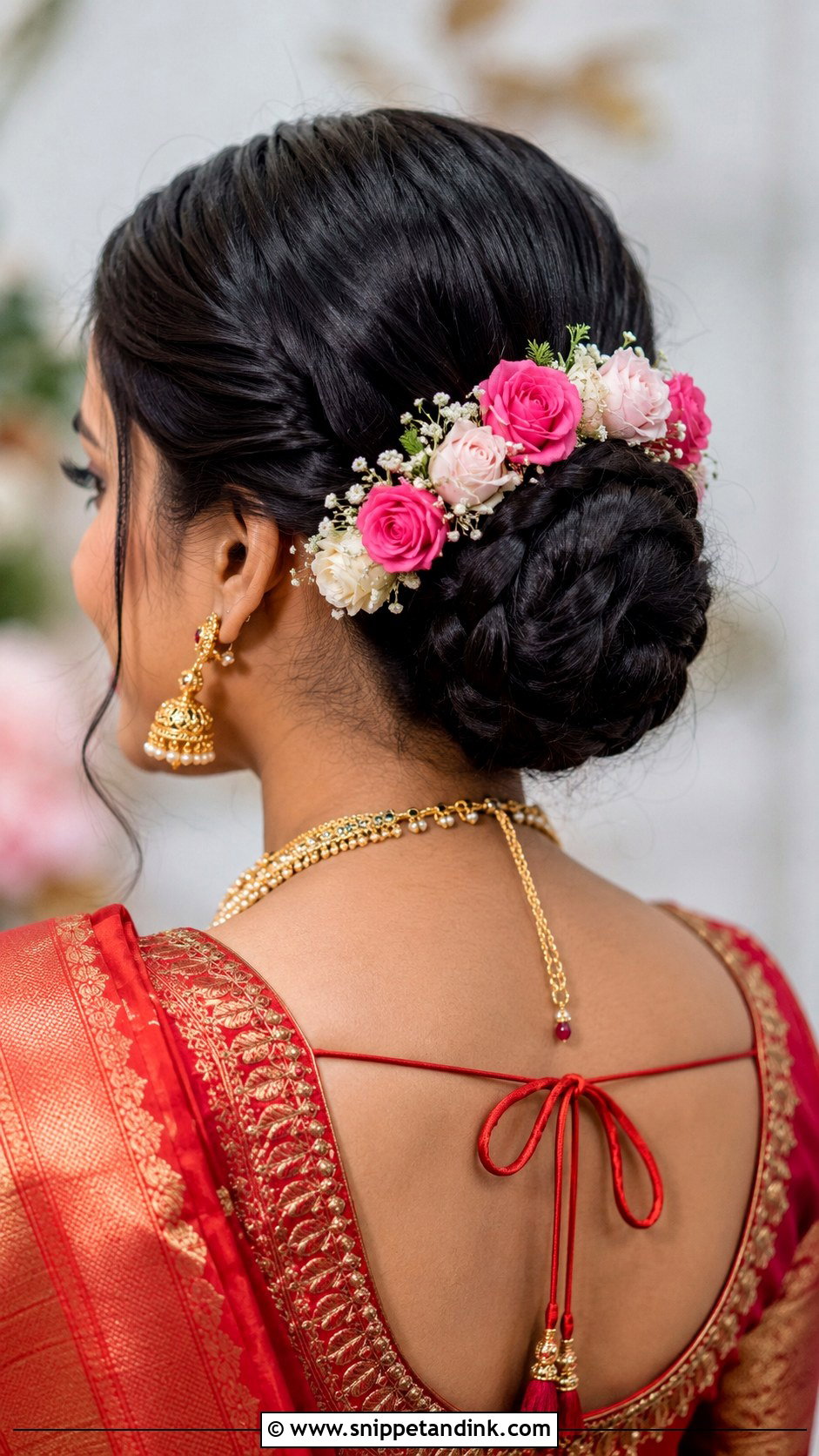 Floral Braided Bun - Snippet and Ink - 30 Indian Bridal Hairstyles