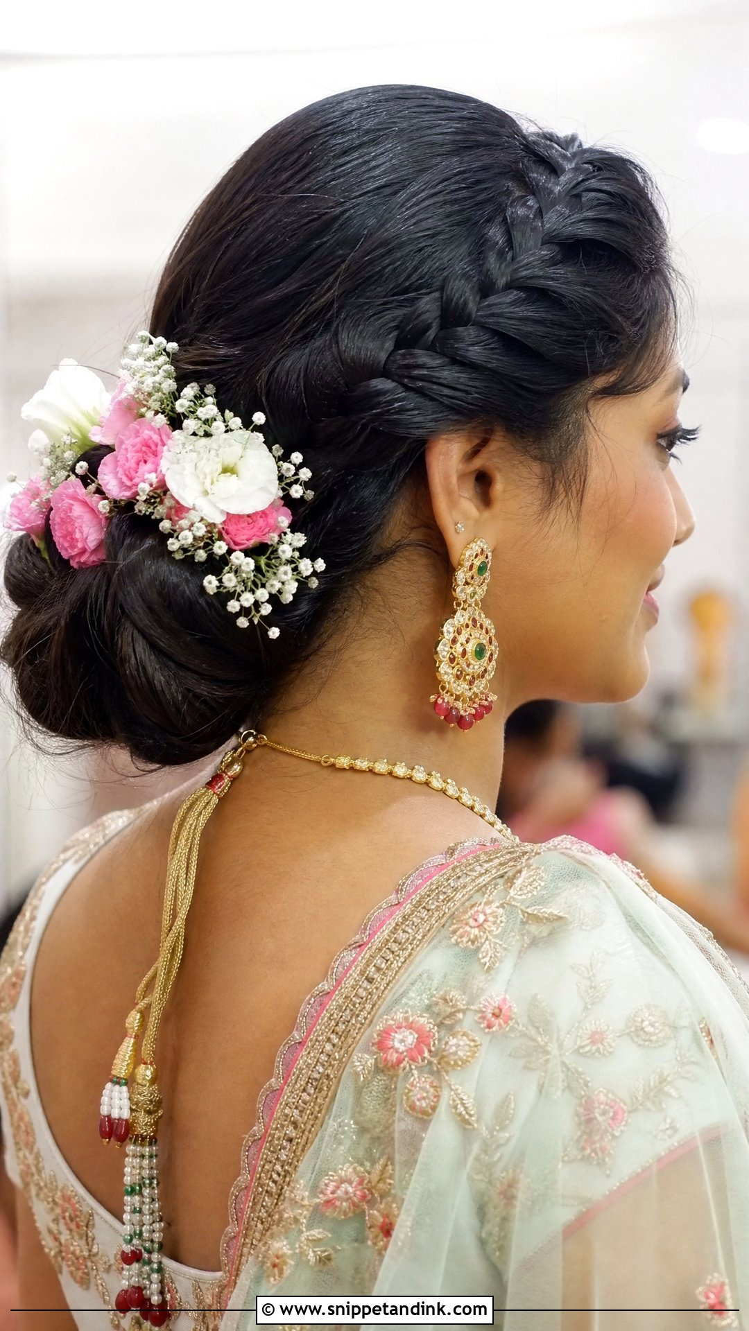 Floral Braided Crown Bun - Snippet and Ink - 20 Indian Flower Bridal Bun Hairstyles