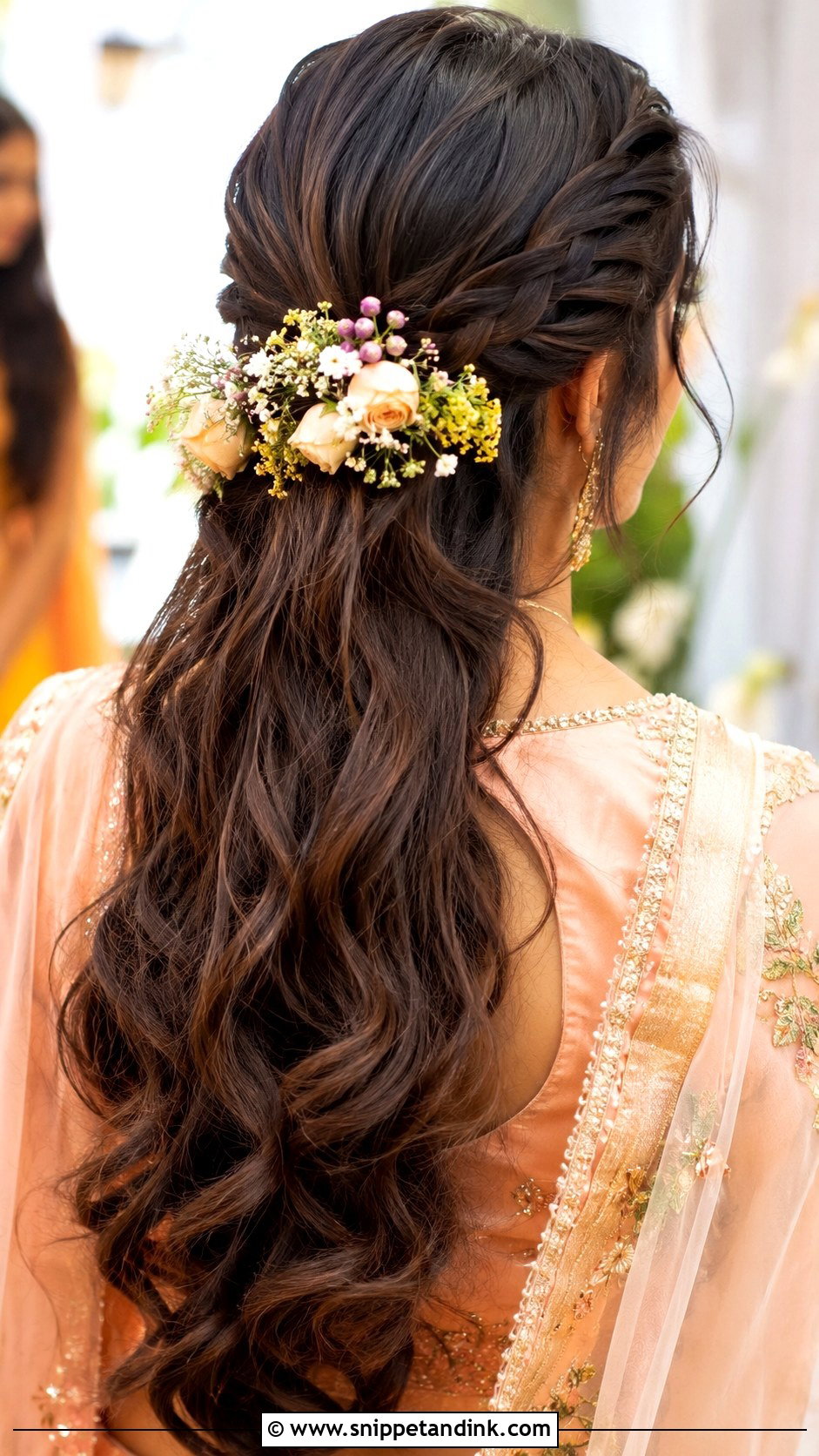 Floral Braided Half Updo - Snippet and Ink - 30 Indian Wedding Hairstyles