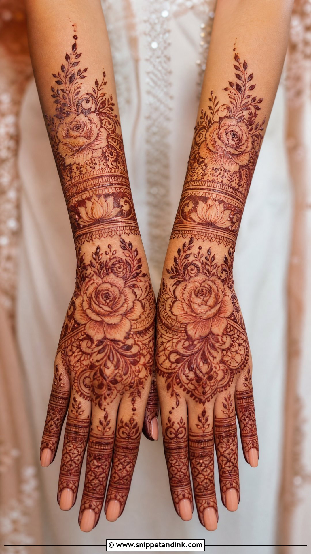 Floral Bridal Back Full Hand Mehndi Design - Snippet and Ink - 25 New Bridal Back Full Hand Mehndi Designs
