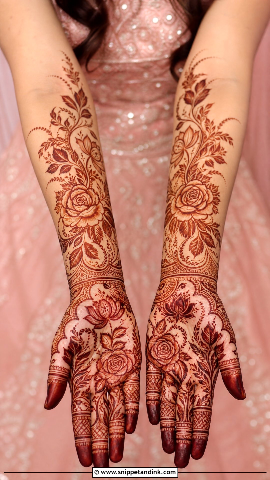 Floral Bridal Back Full Hand Mehndi Design - Snippet and Ink - 20 Bridal Back Full Hand Mehndi Designs