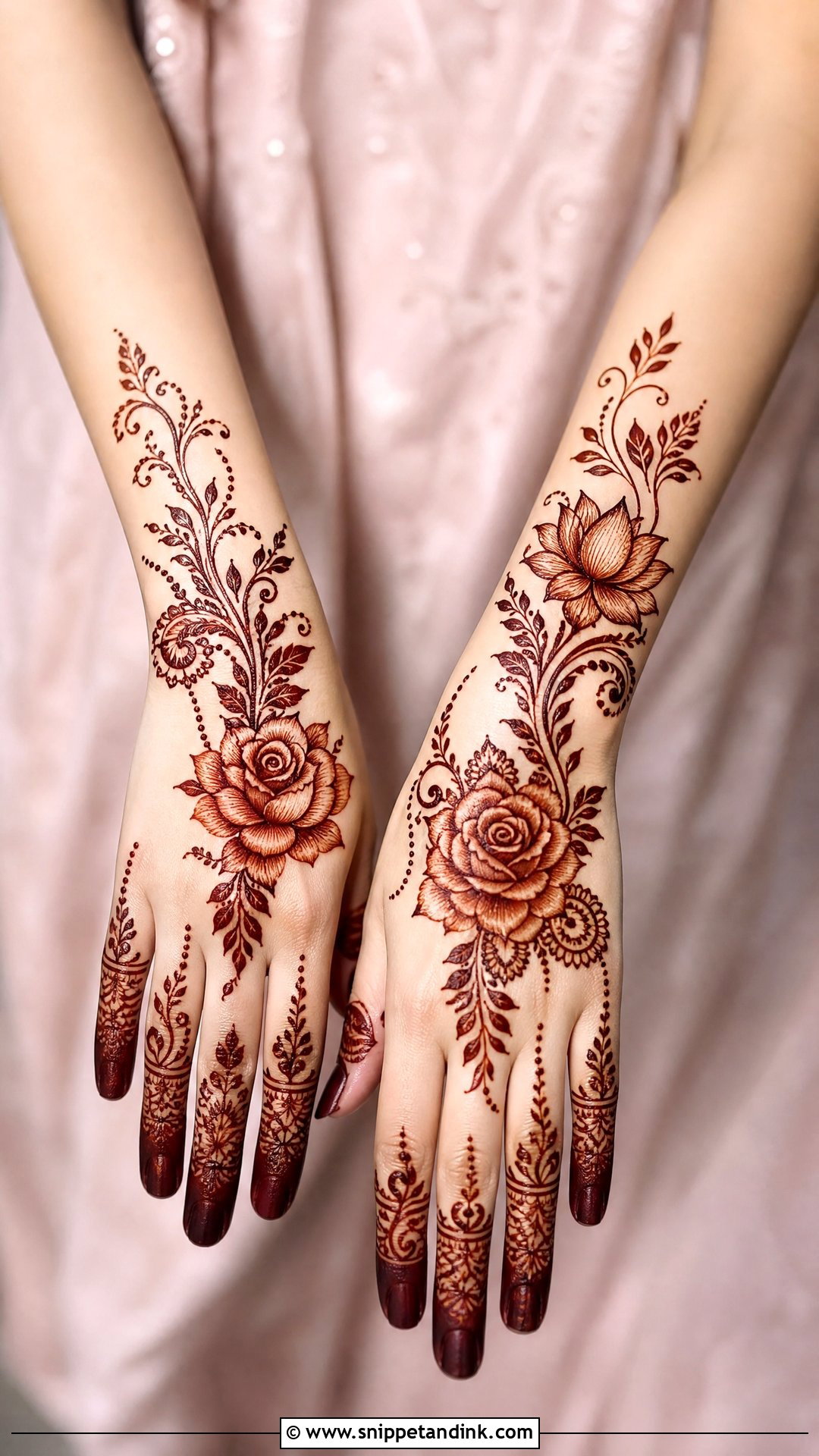 Floral Bridal Back Hand Mehndi Design - Snippet and Ink - 20 Latest Bridal Back Side Mehndi Design Ideas