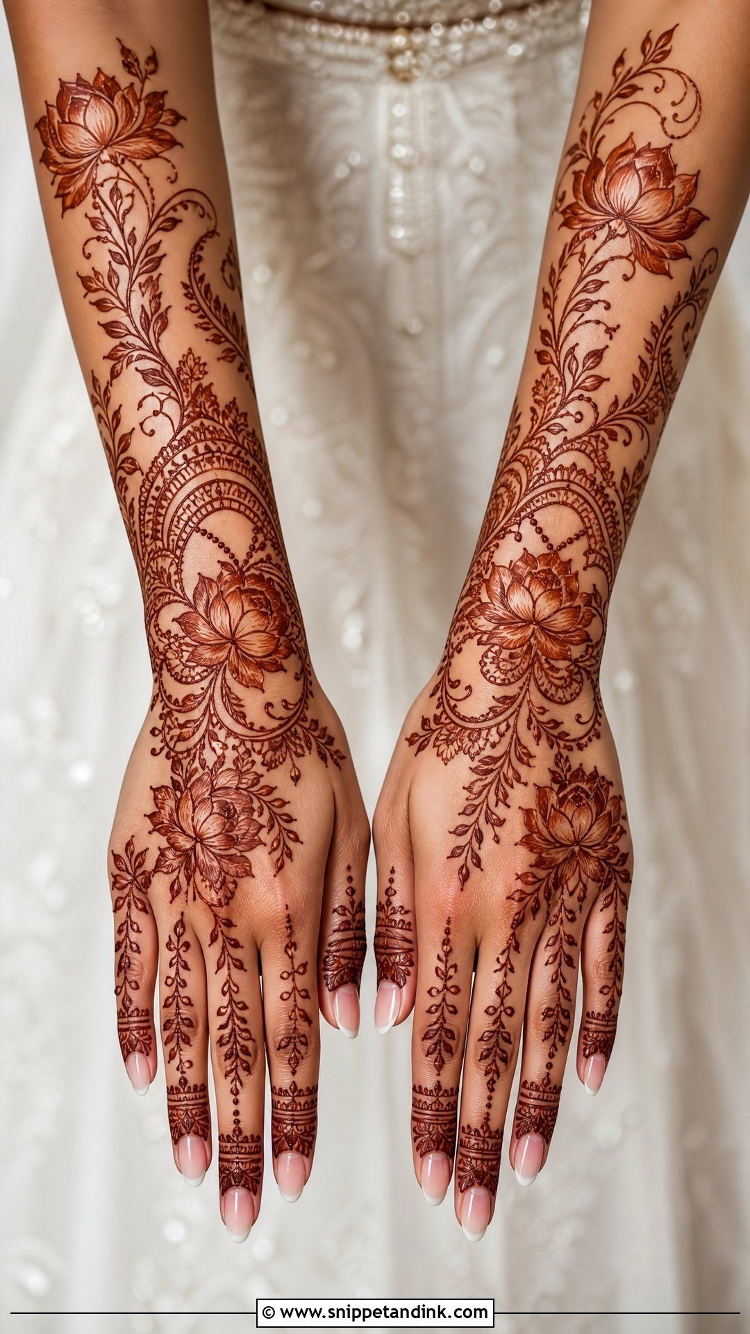 Floral Bridal Back Hand Mehndi Design - Snippet and Ink - 20 Latest Bridal Back Hand Mehndi Designs