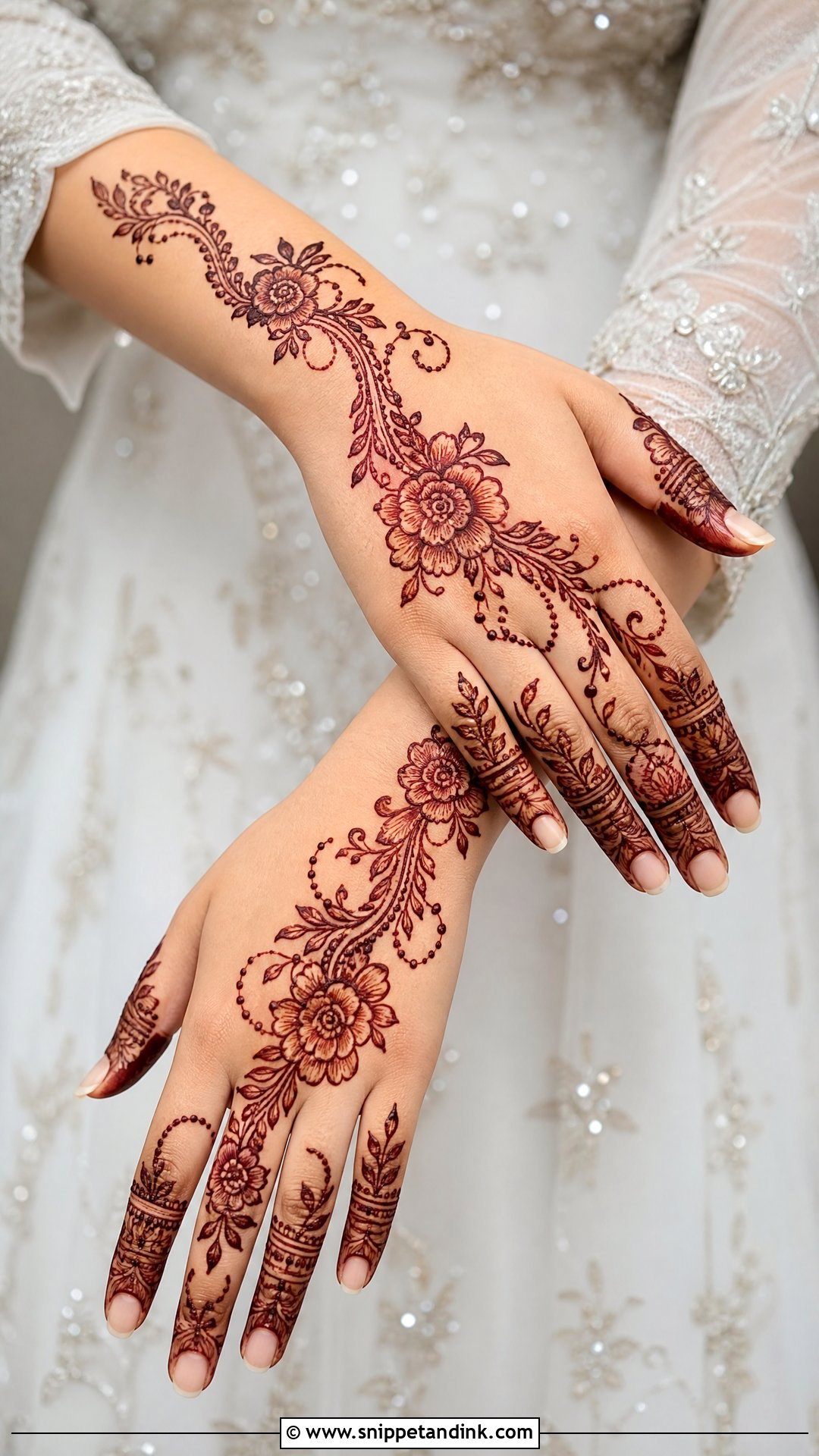 Floral Bridal Back Hand Mehndi Design - Snippet and Ink - 25 New Bridal Back Hand Mehndi Designs