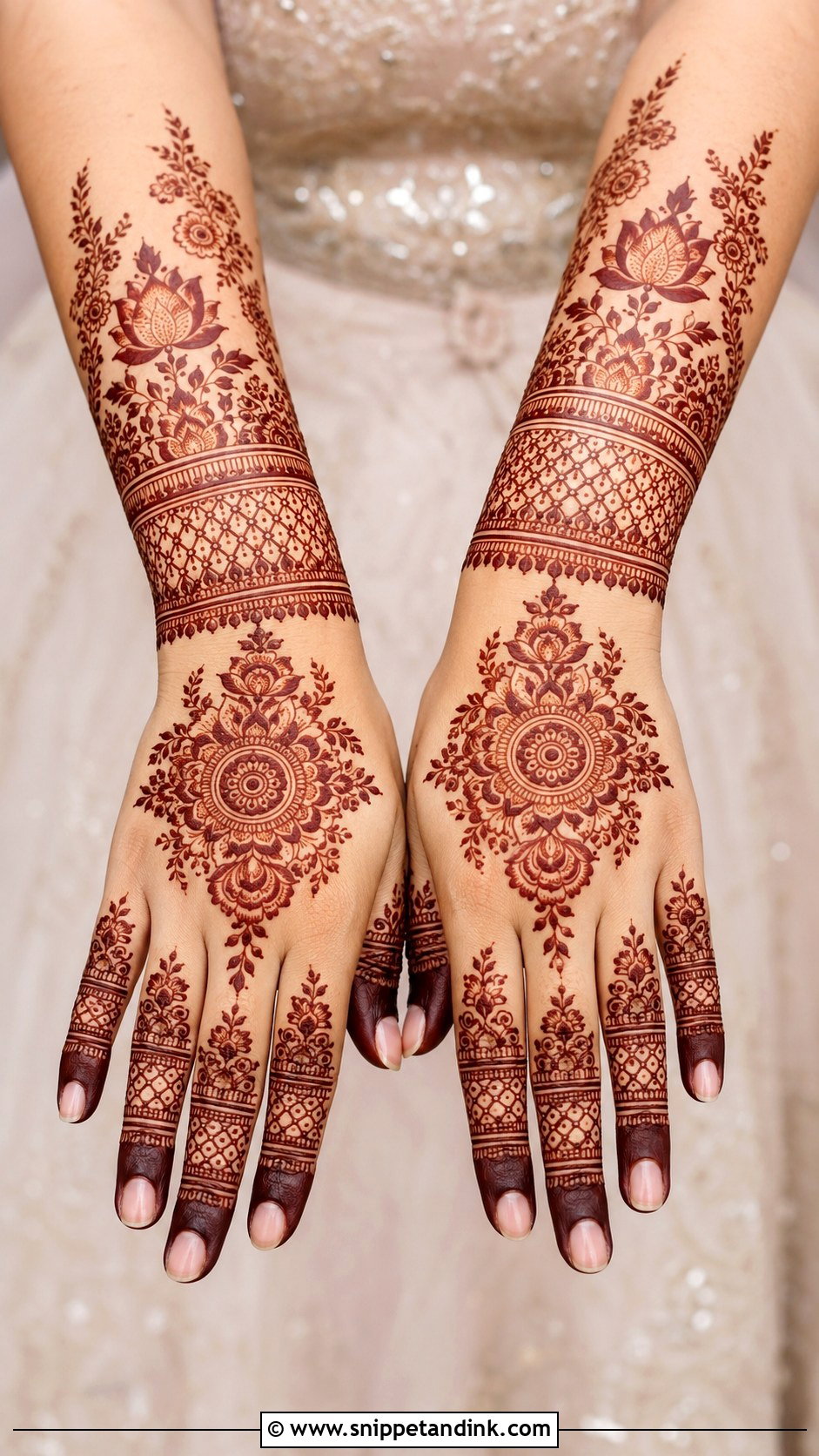 Floral Bridal Back Hand Mehndi Design - Snippet and Ink - 35 Floral Mehndi Designs