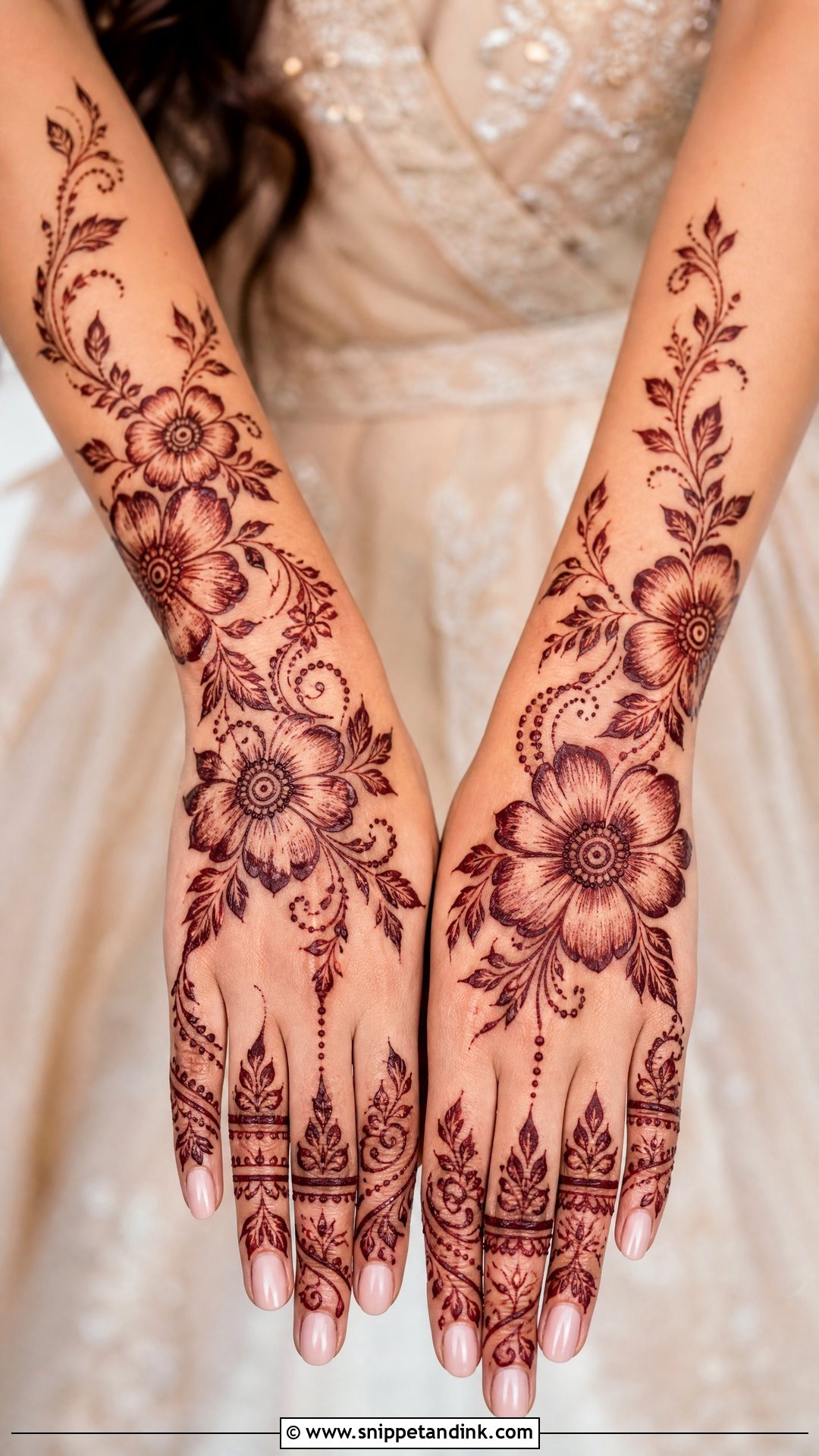 Floral Bridal Back Hand Mehndi Full Hand - Snippet and Ink - 20 Simple Easy Full Hand Bridal Back Hand Mehndi Designs